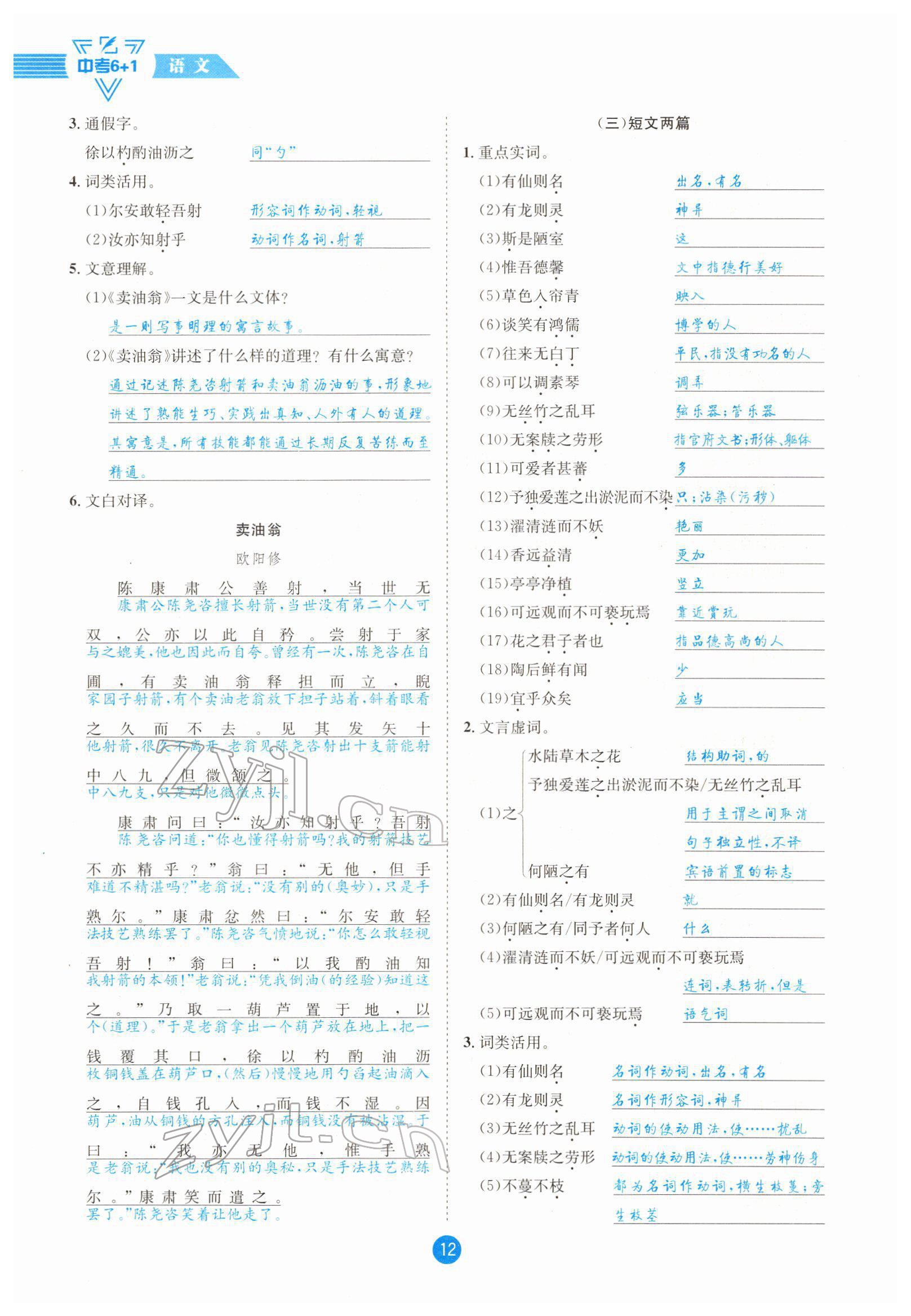 2022年中考6加1语文达州专版 参考答案第51页