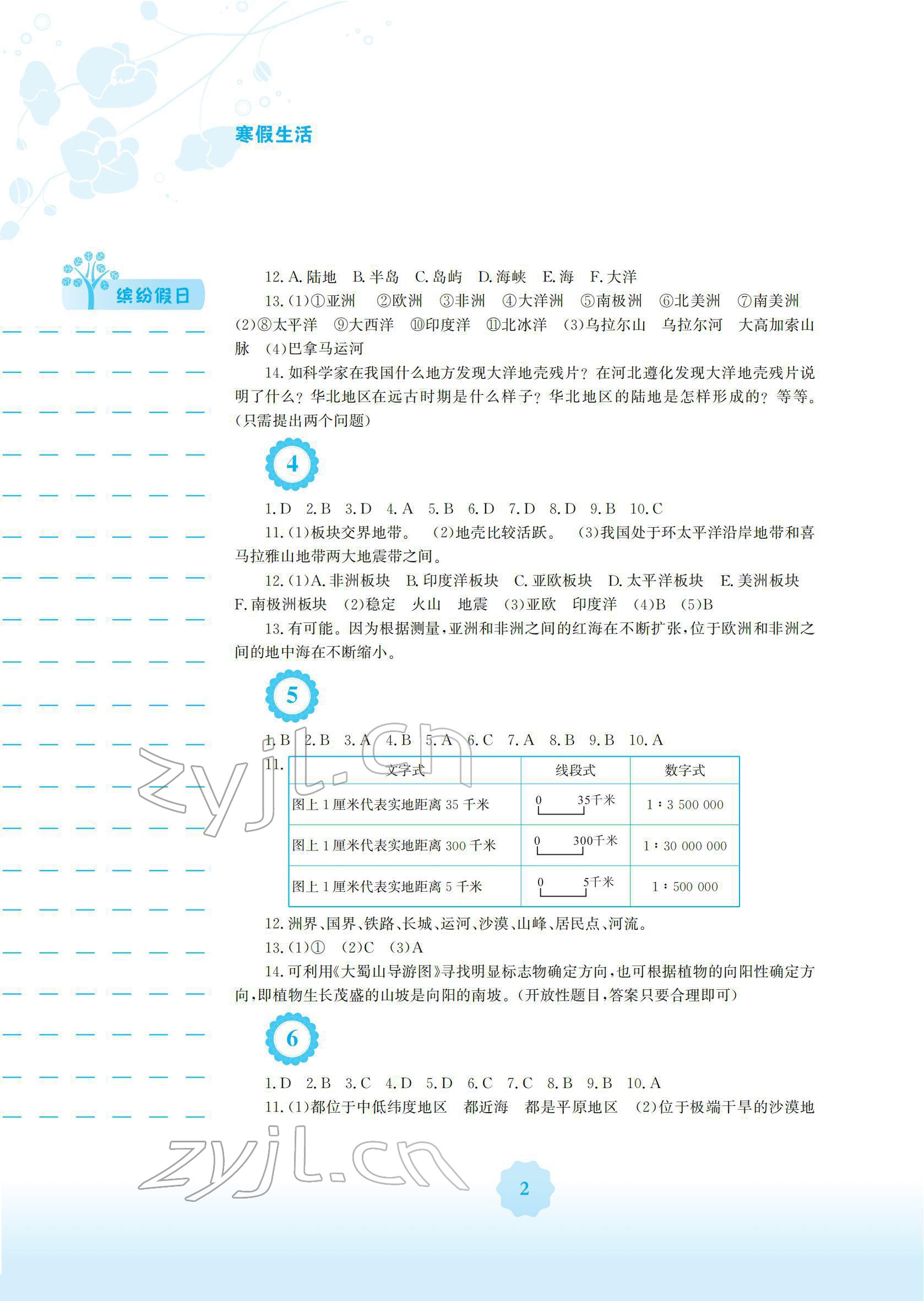 2022年寒假生活安徽教育出版社七年級(jí)地理人教版 參考答案第2頁