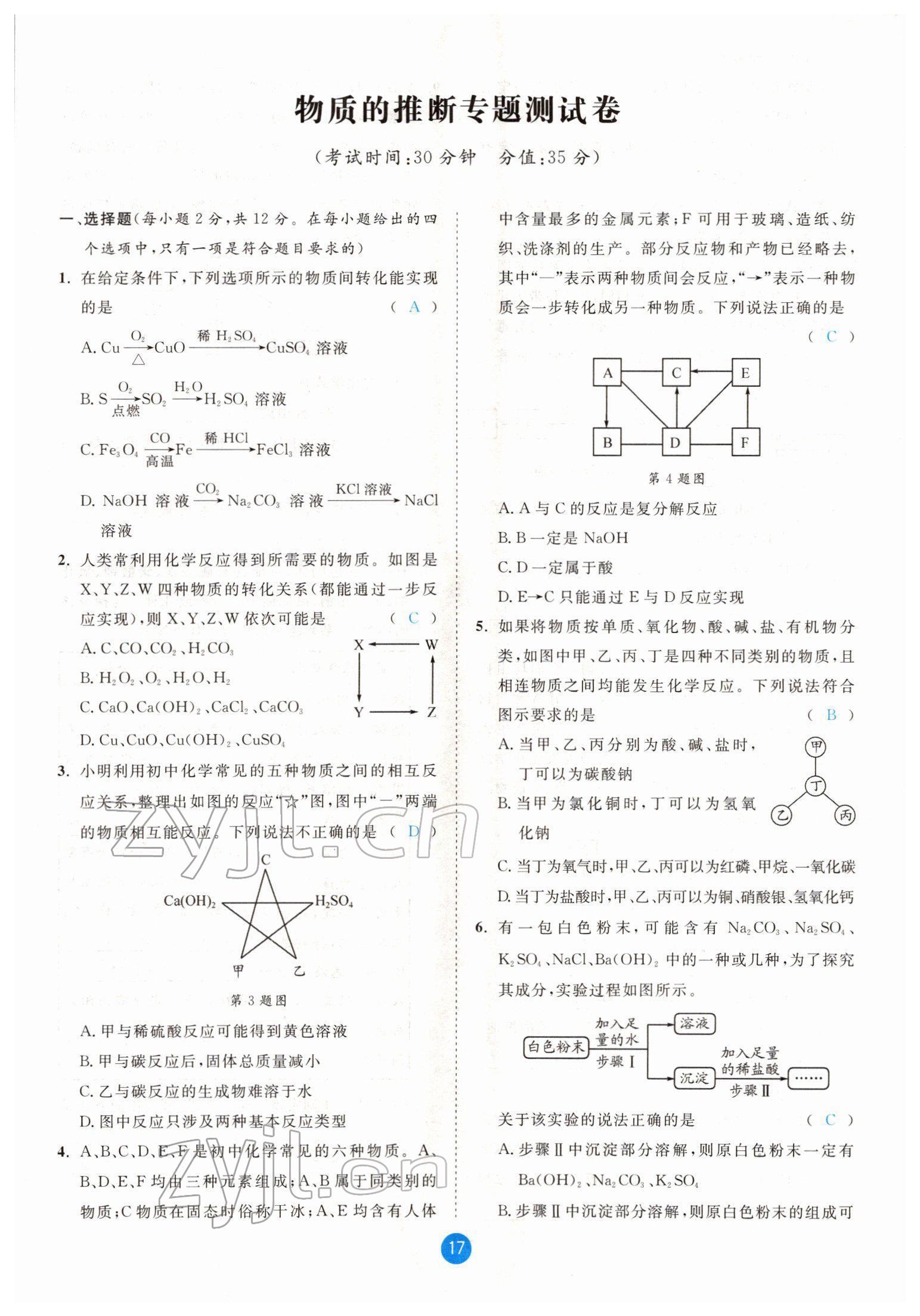 2022年中考6加1化学鲁教版达州专版 参考答案第17页