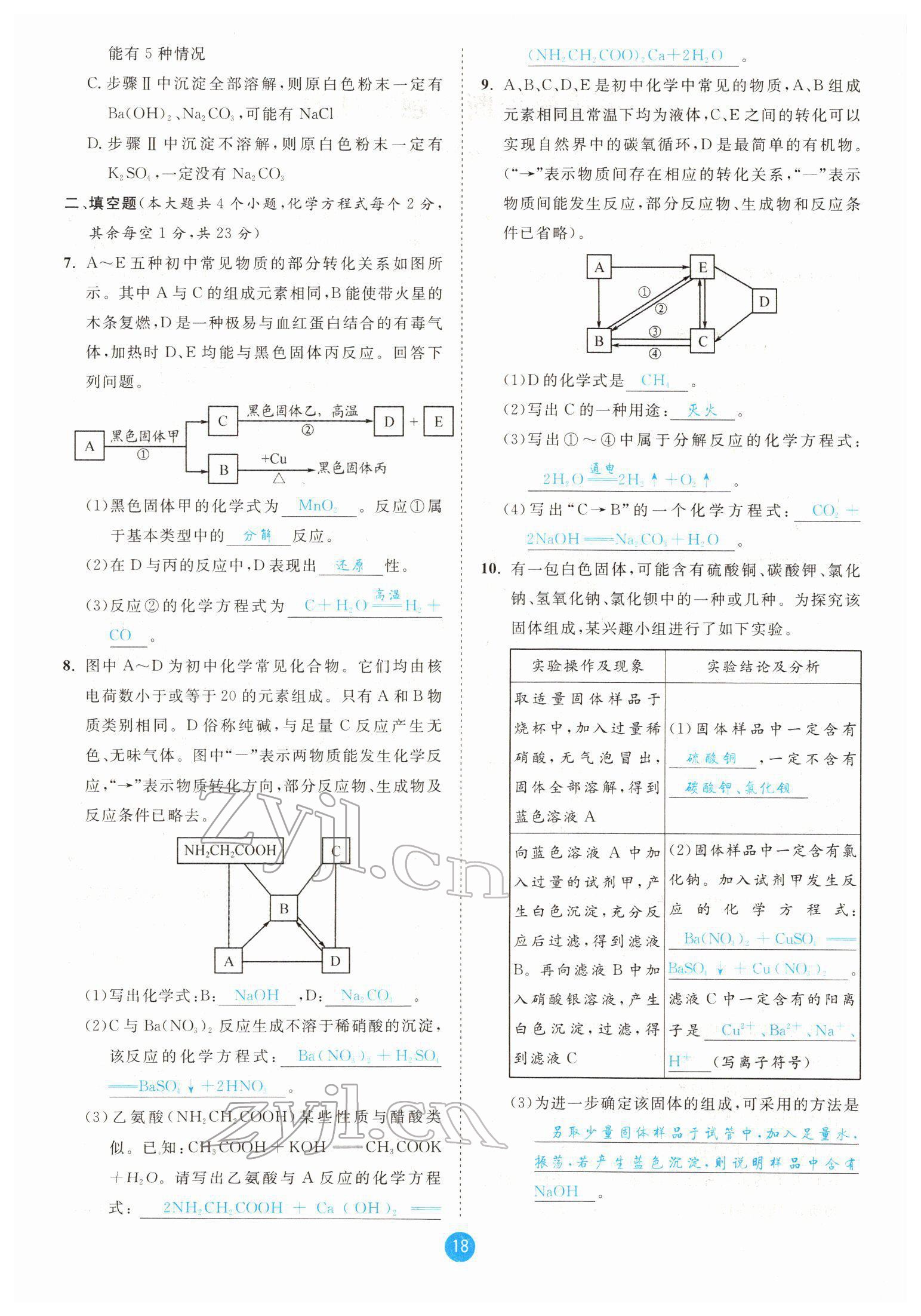 2022年中考6加1化学鲁教版达州专版 参考答案第18页