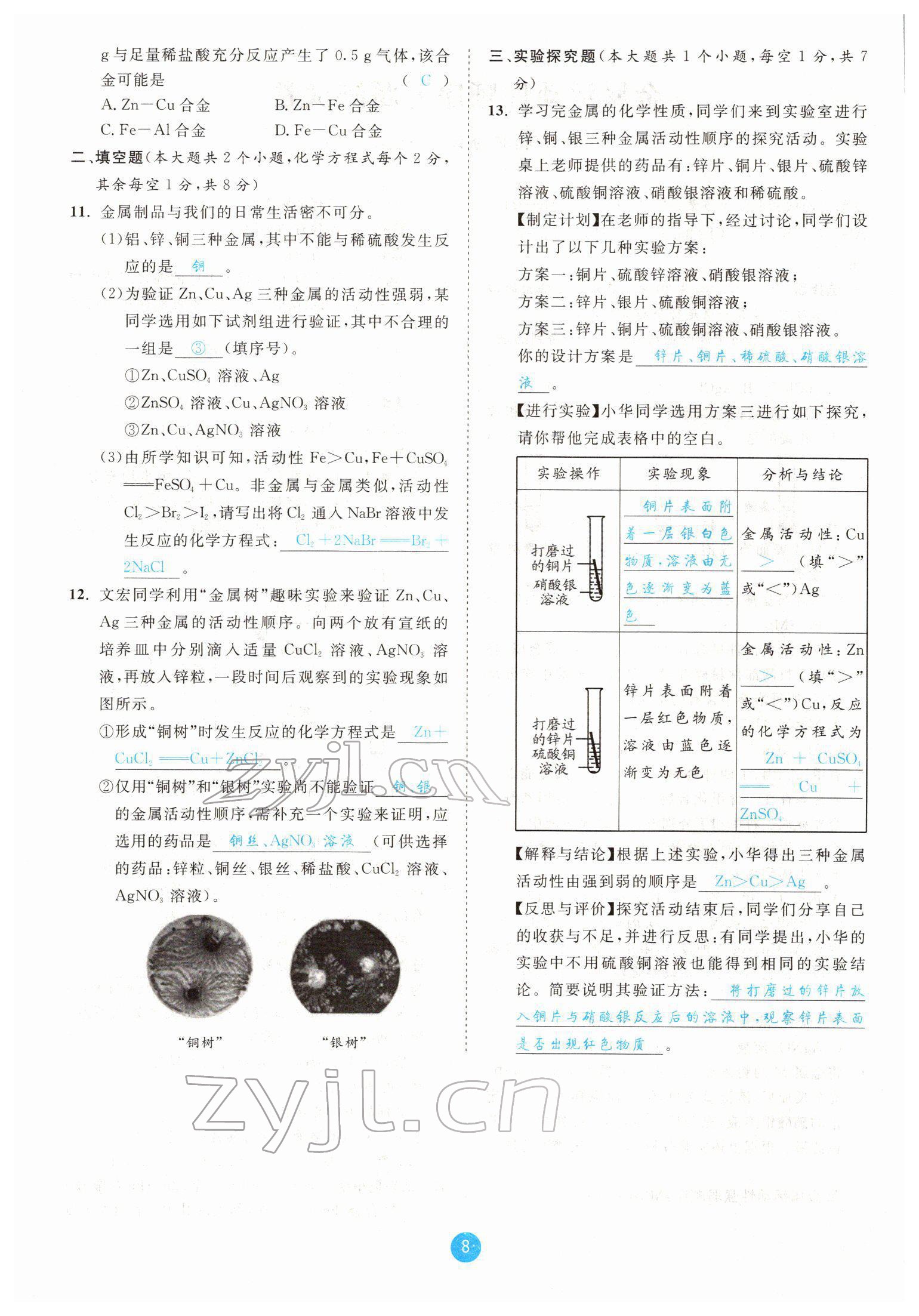 2022年中考6加1化学鲁教版达州专版 参考答案第8页