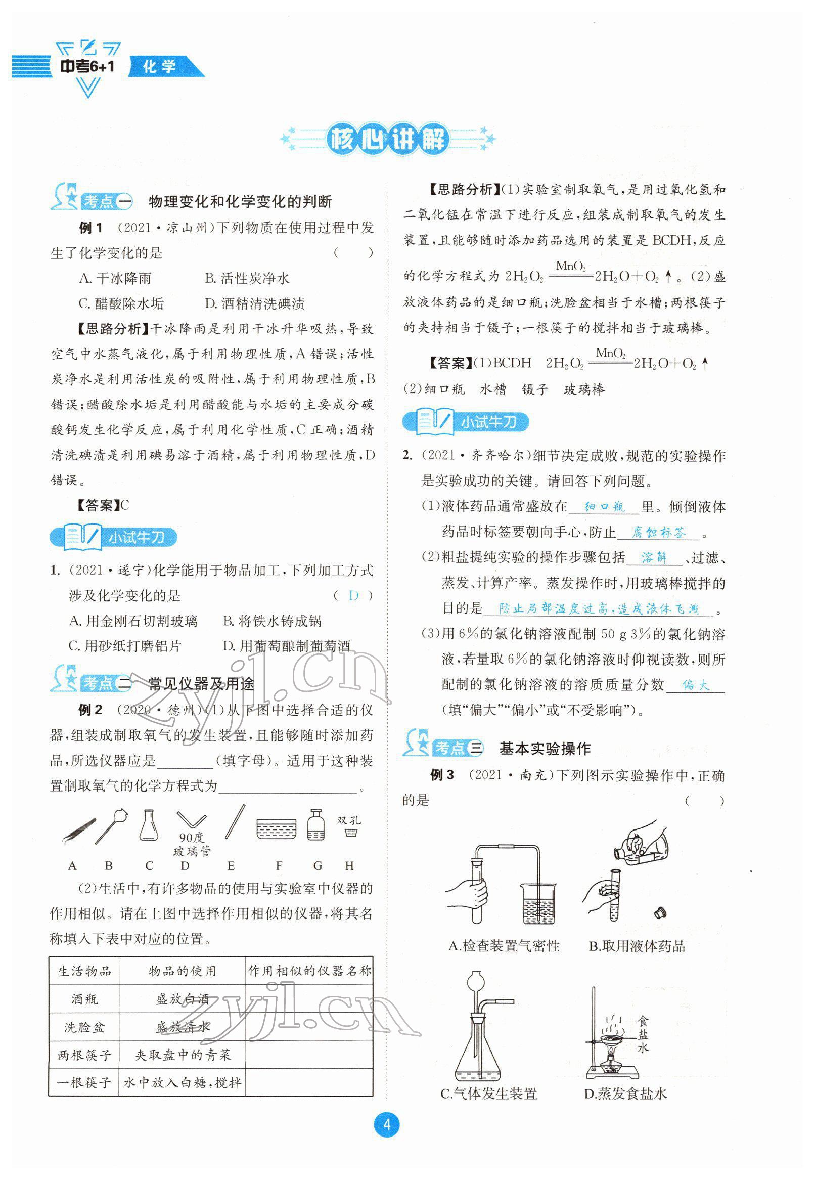 2022年中考6加1化学鲁教版达州专版 参考答案第4页