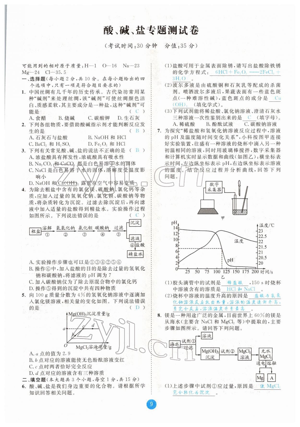 2022年中考6加1化学鲁教版达州专版 参考答案第9页