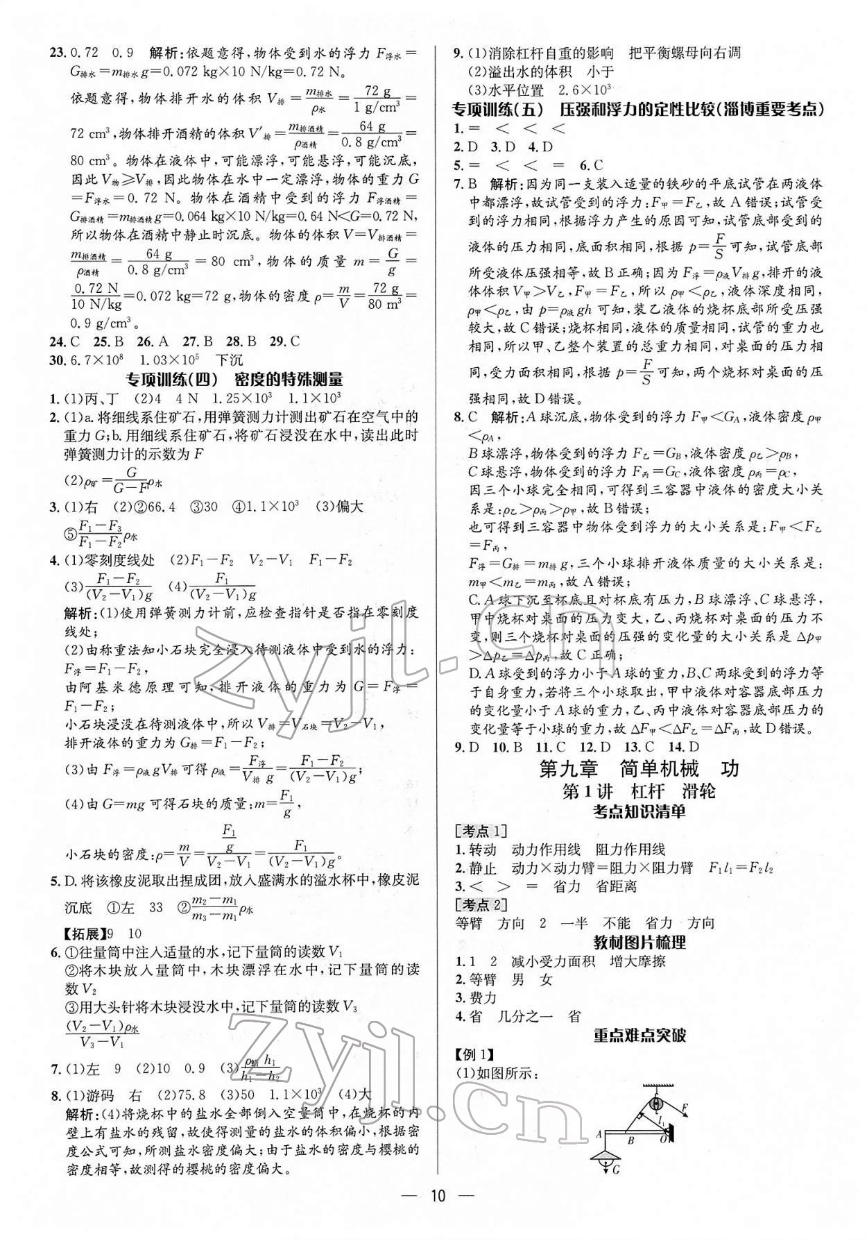 2022年中考对策物理淄博专版 参考答案第10页