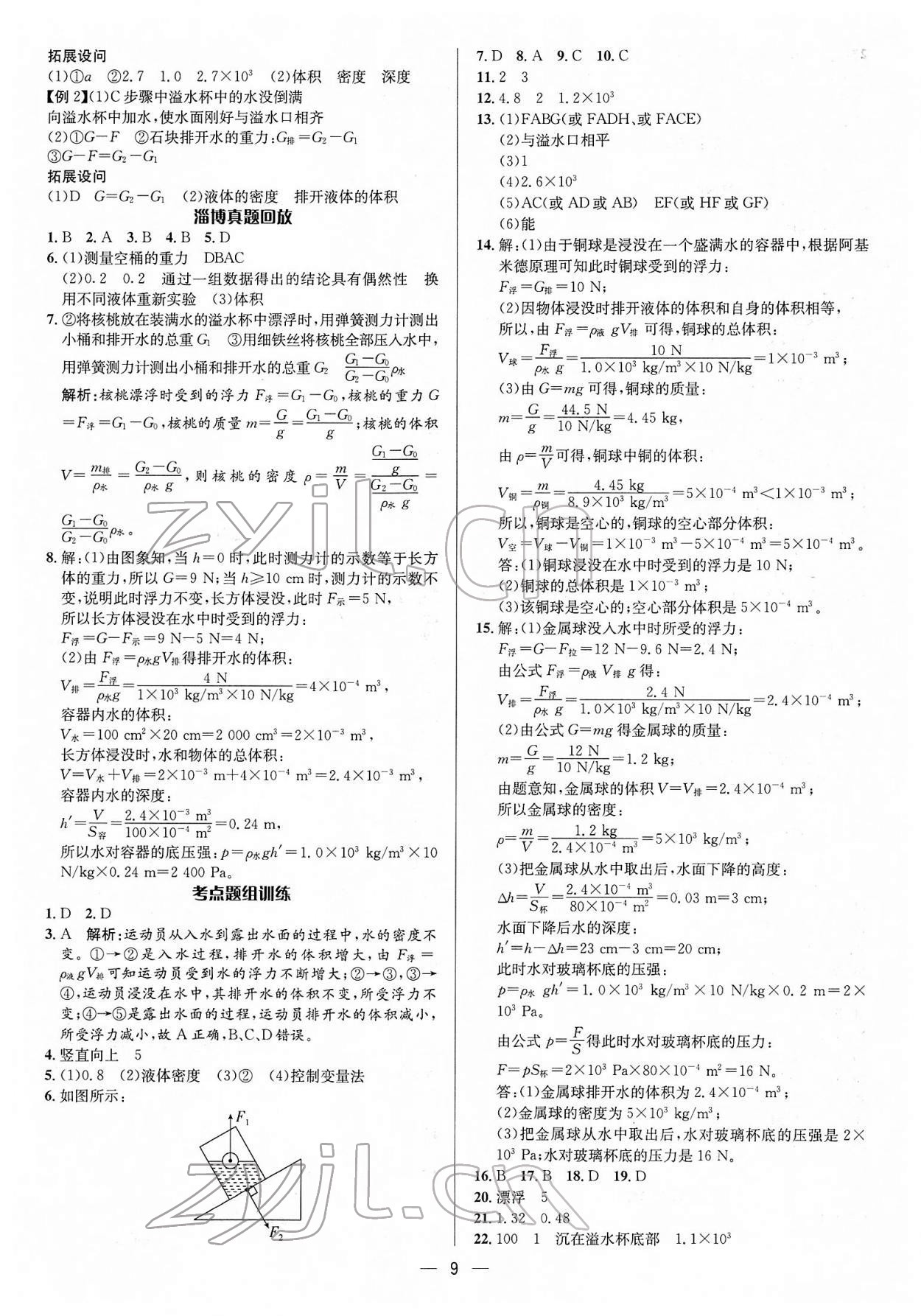 2022年中考对策物理淄博专版 参考答案第9页