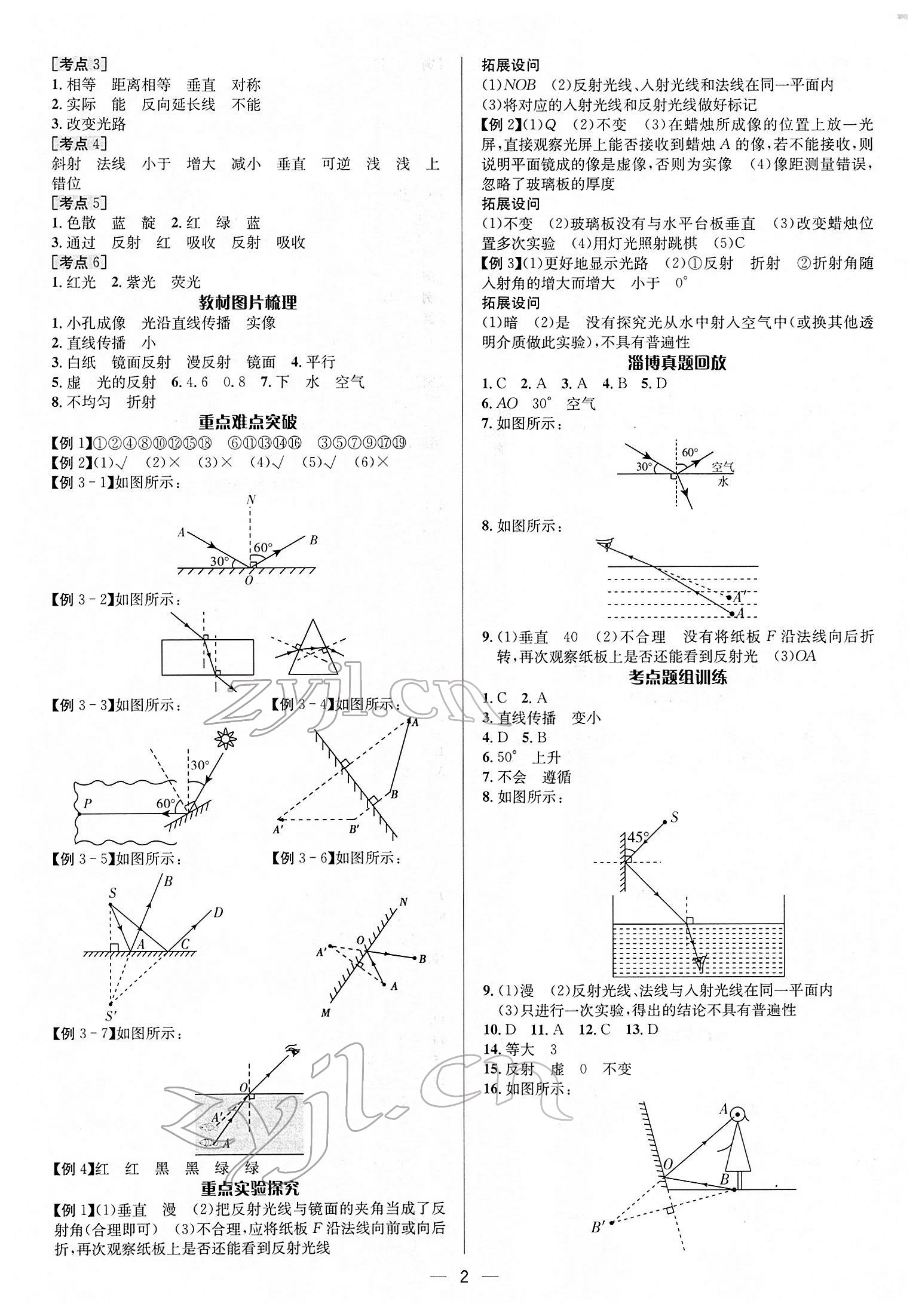 2022年中考对策物理淄博专版 参考答案第2页