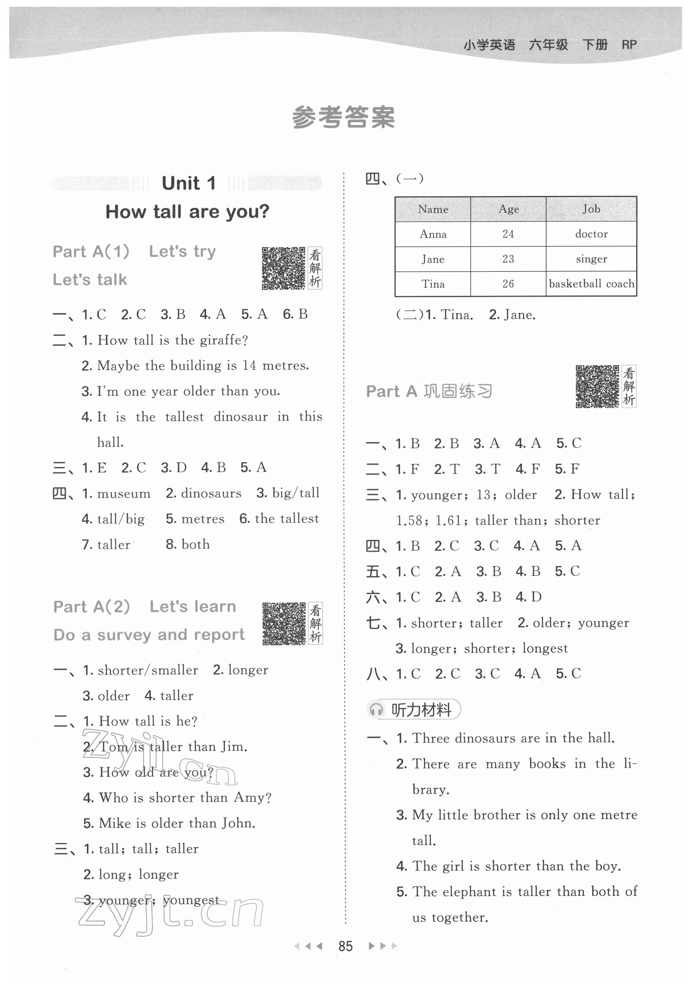 2022年53天天练六年级英语下册人教版 第1页