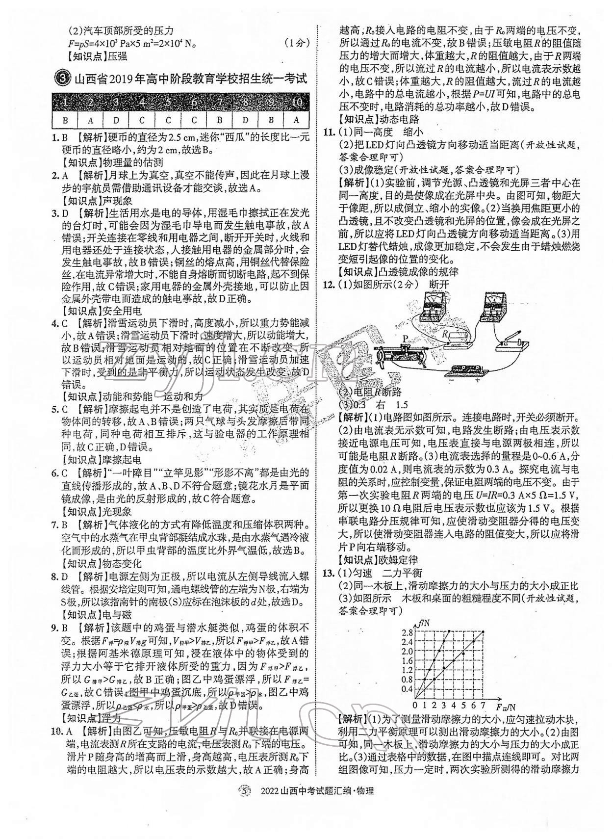 2022年山西中考試題匯編物理 參考答案第5頁