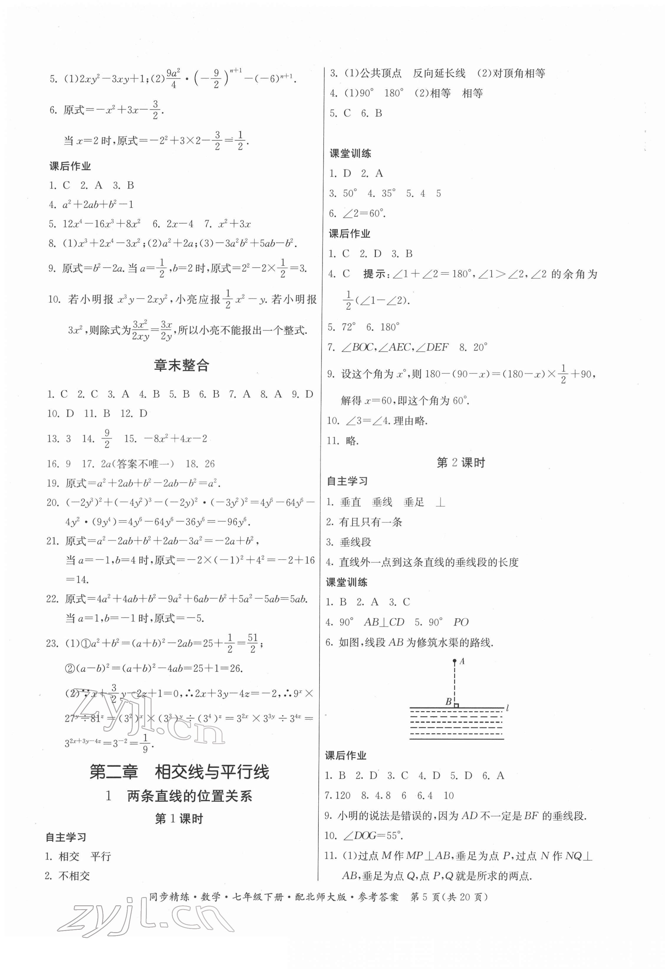 2022年同步精练广东人民出版社七年级数学下册北师大版 第5页