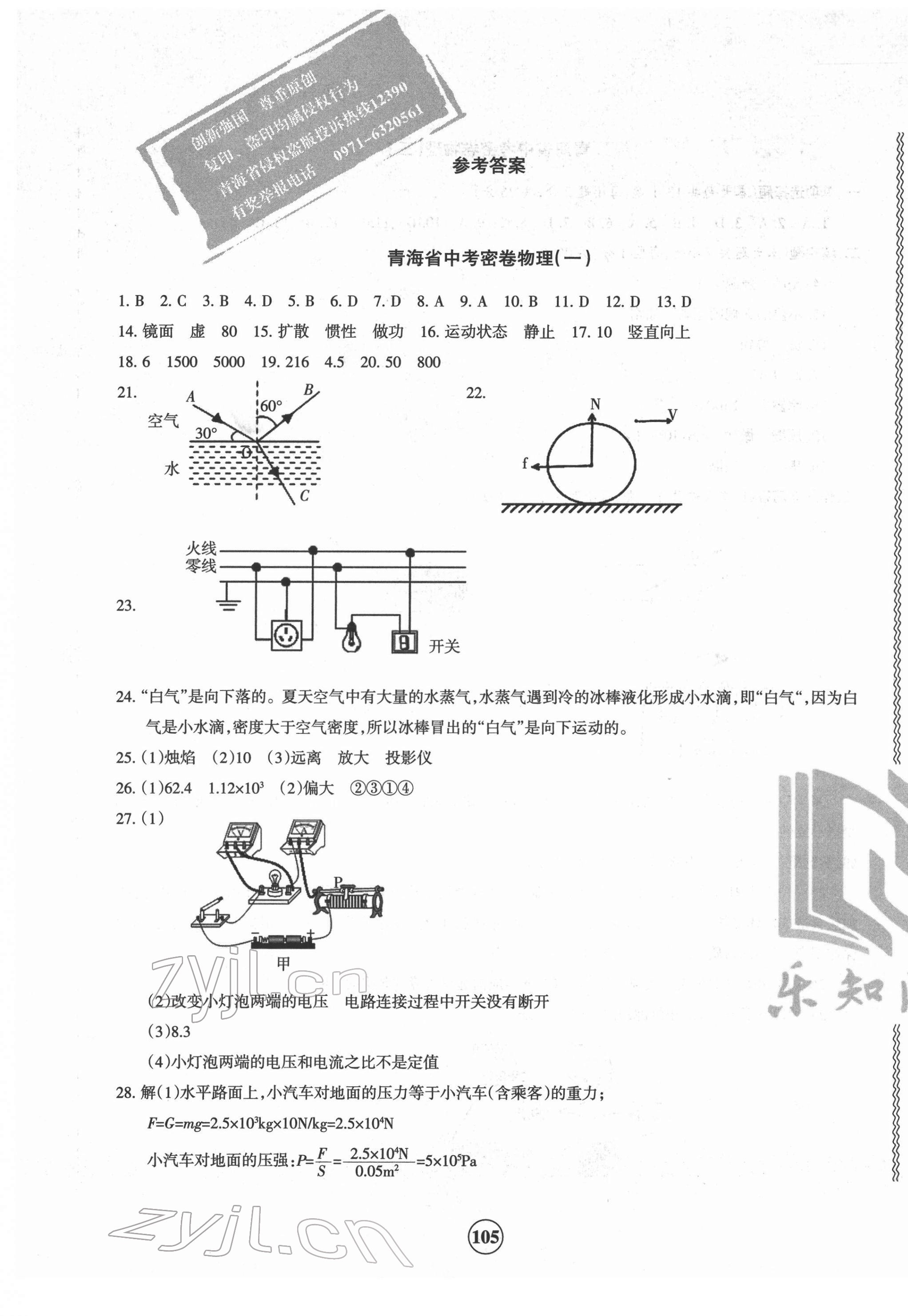 2022年青海省中考密卷考前預(yù)測(cè)物理 第1頁