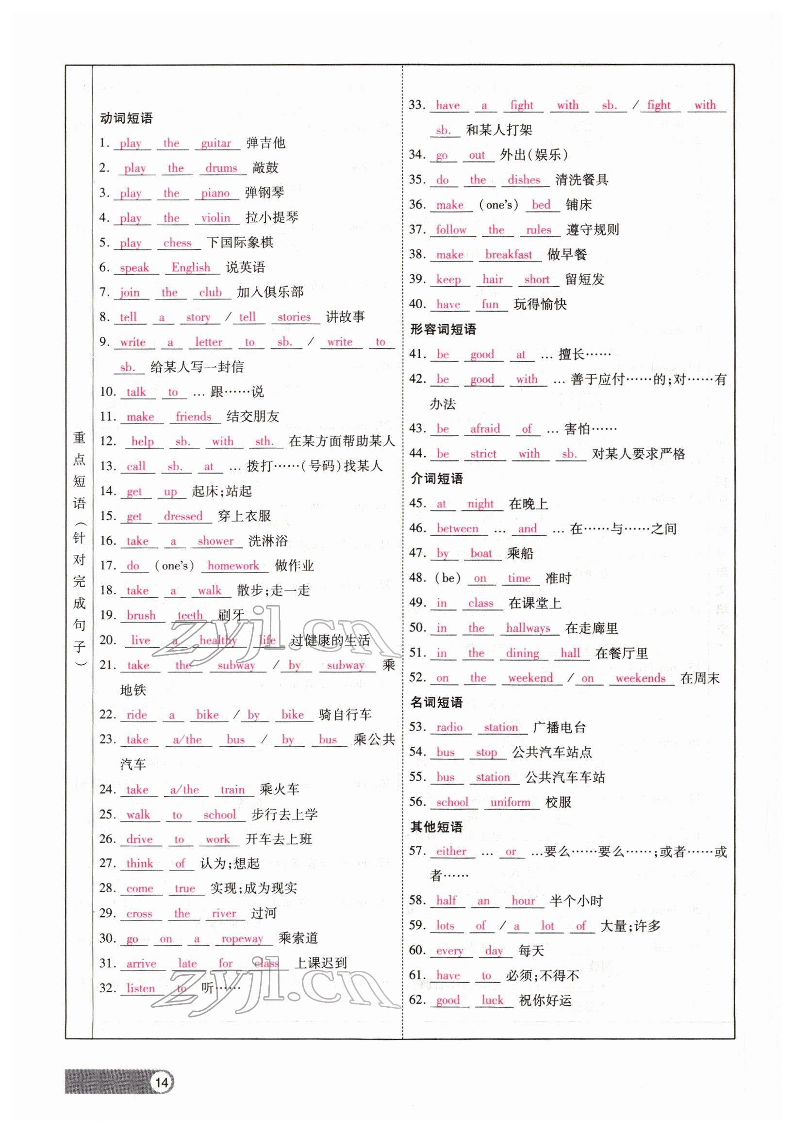 2022年聚焦中考英語四川專版 參考答案第14頁