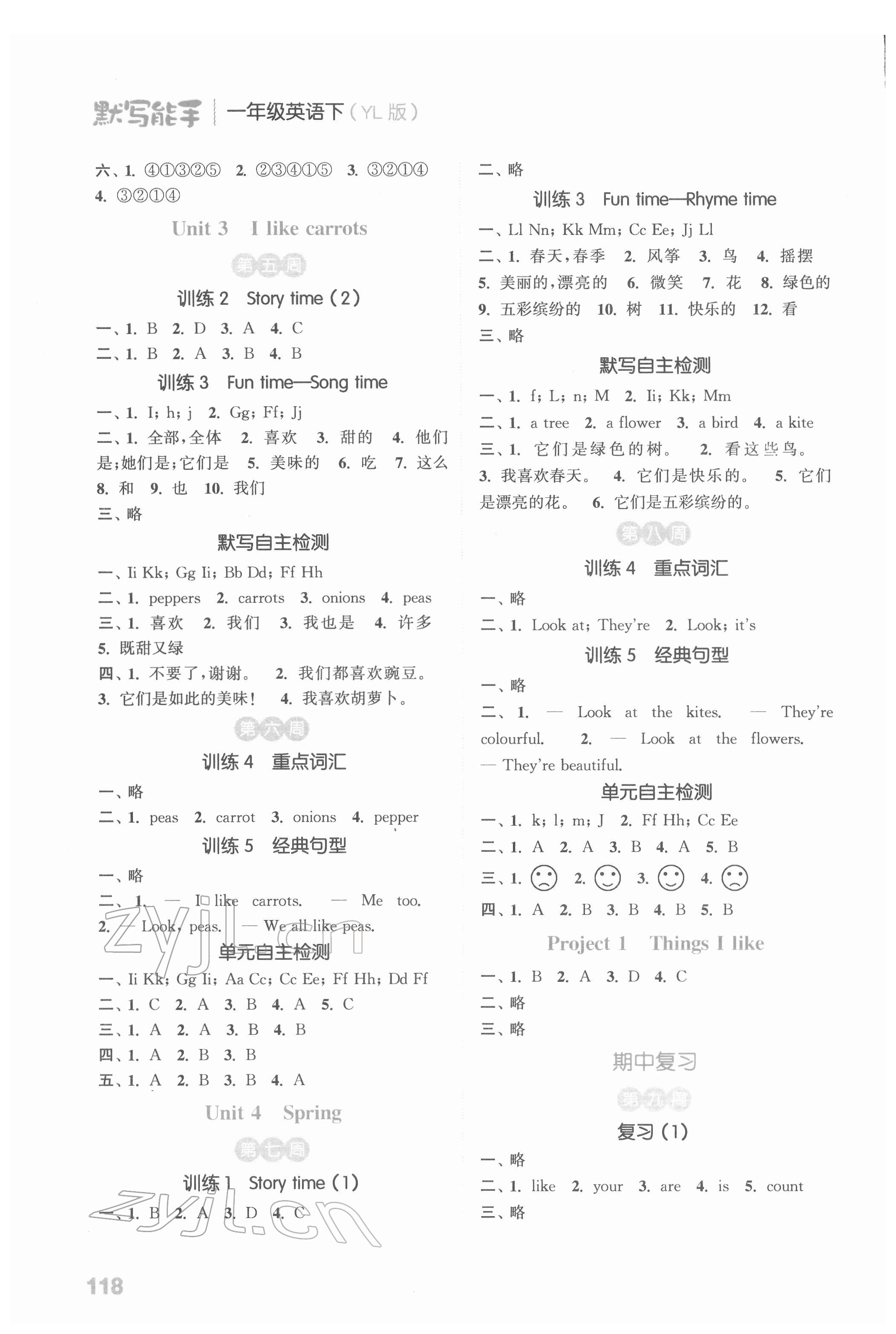 2022年默写能手一年级英语下册译林版 参考答案第2页