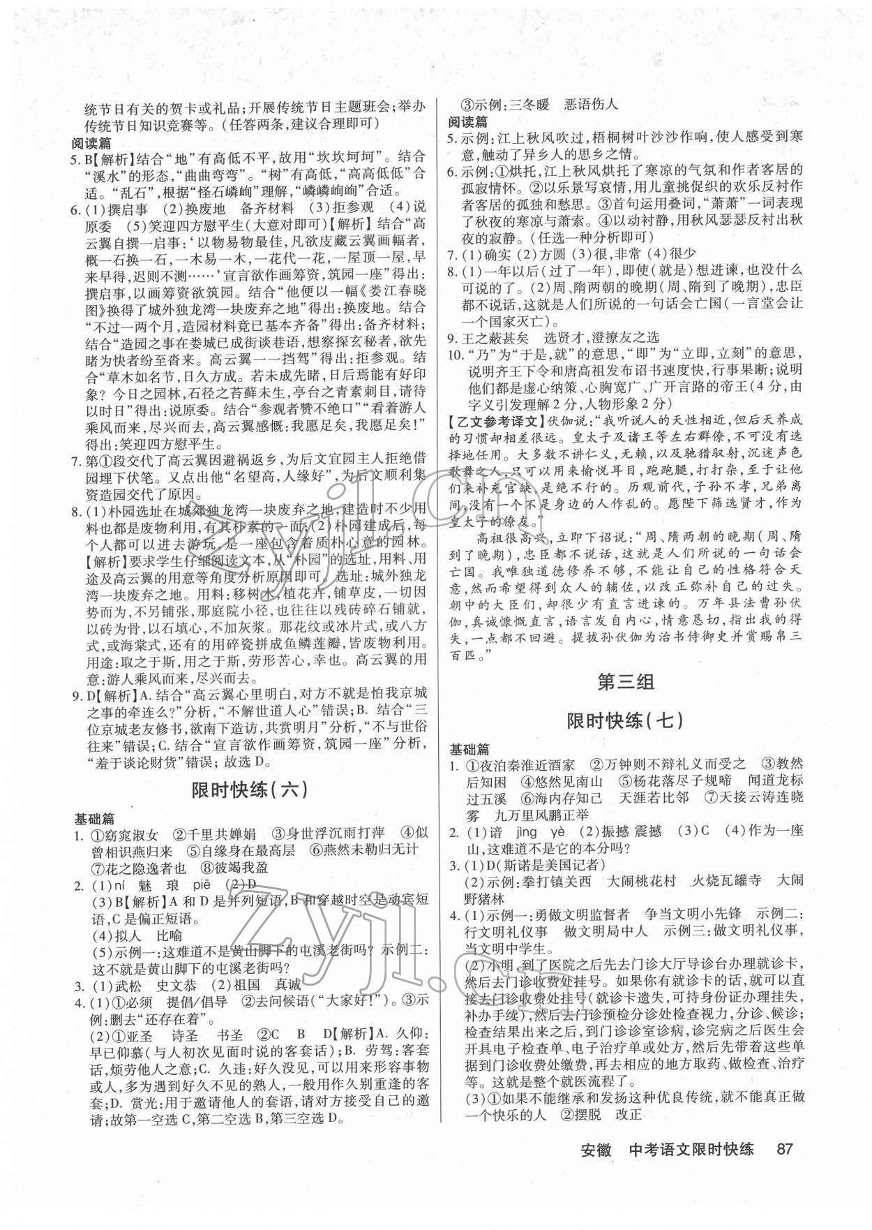 2022年中考语文限时快练语文安徽专版 第3页