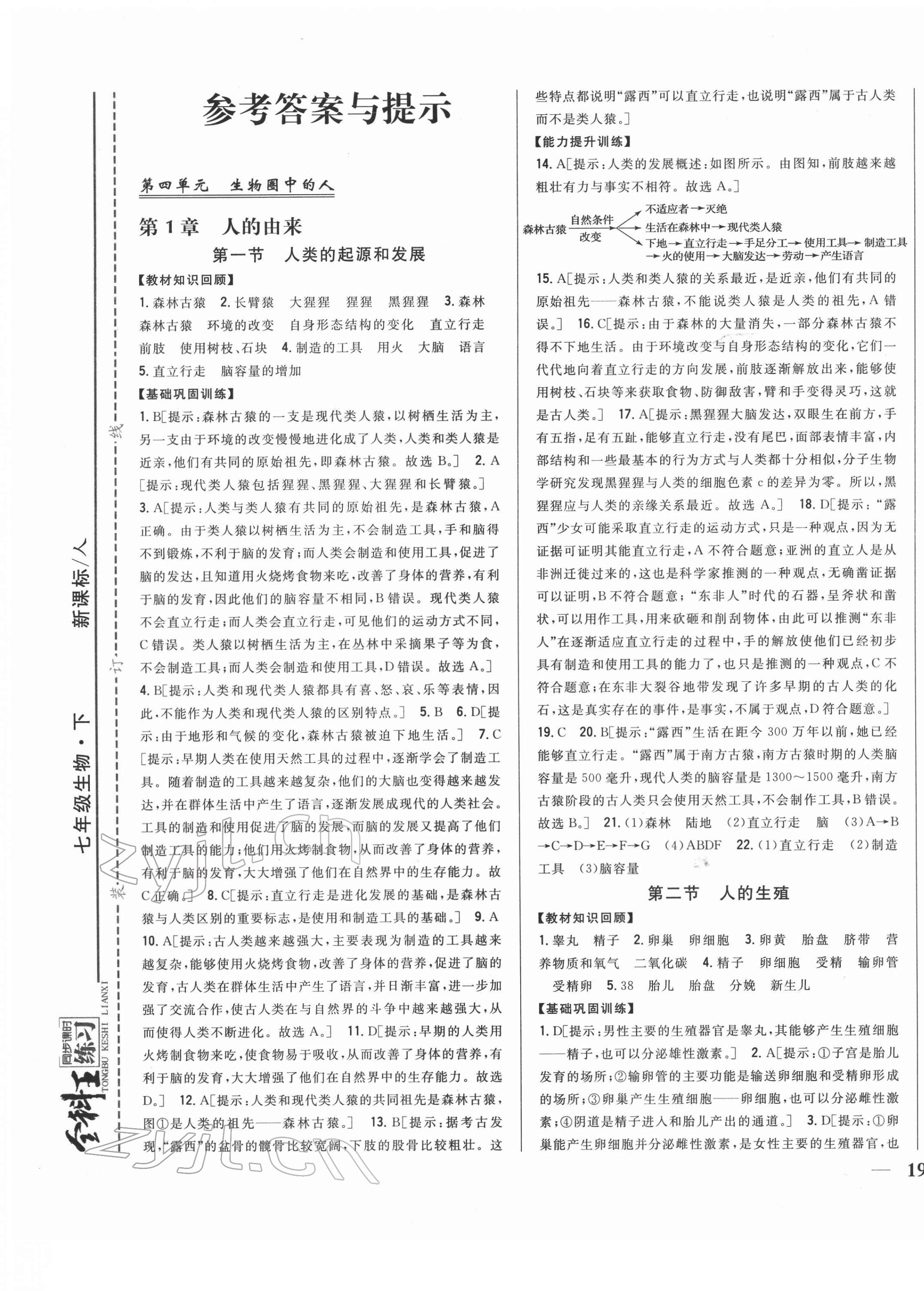 2022年全科王同步課時(shí)練習(xí)七年級(jí)生物下冊(cè)人教版 第1頁(yè)