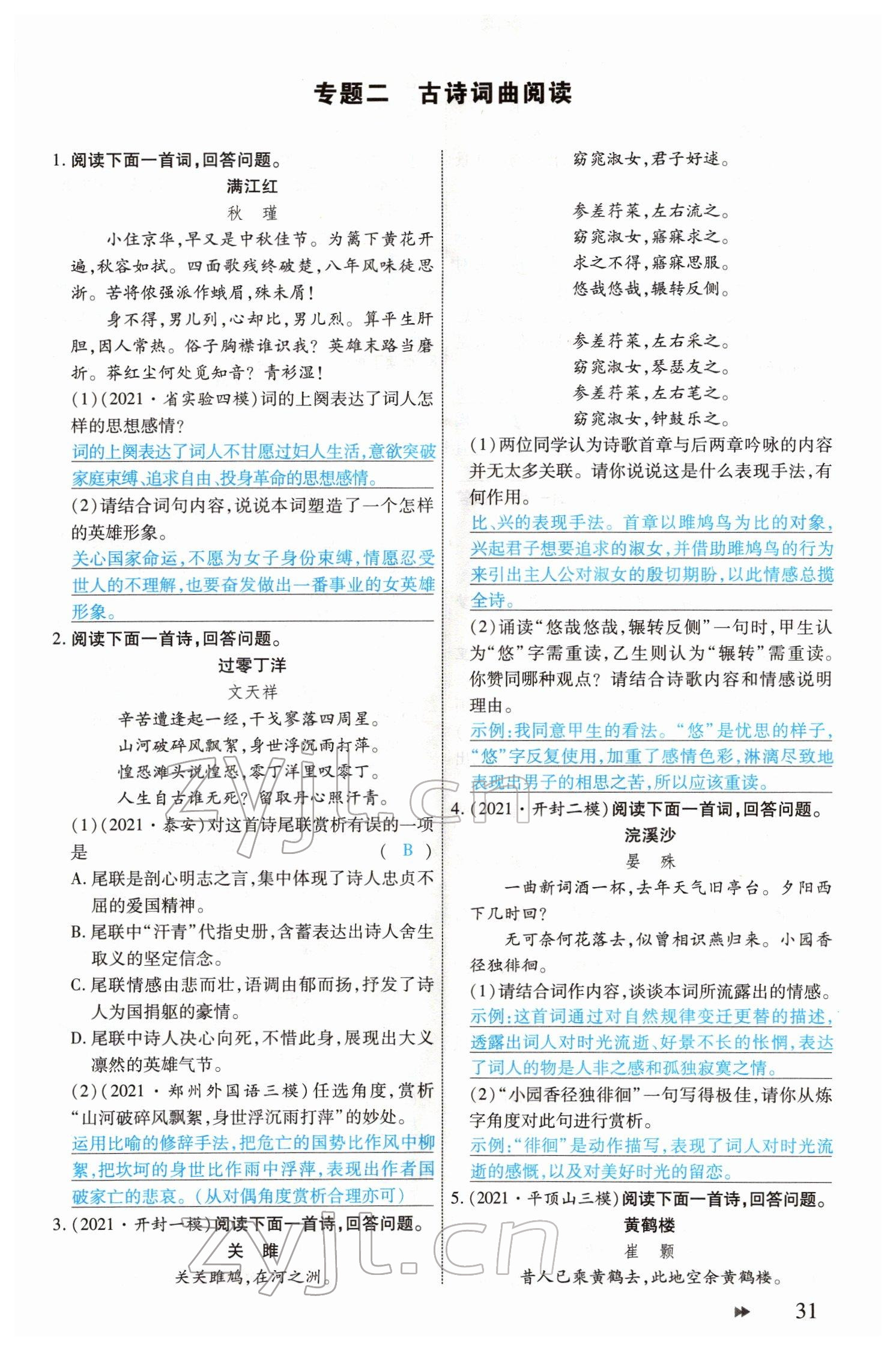 2022年领航中考一本通语文河南专版 参考答案第31页
