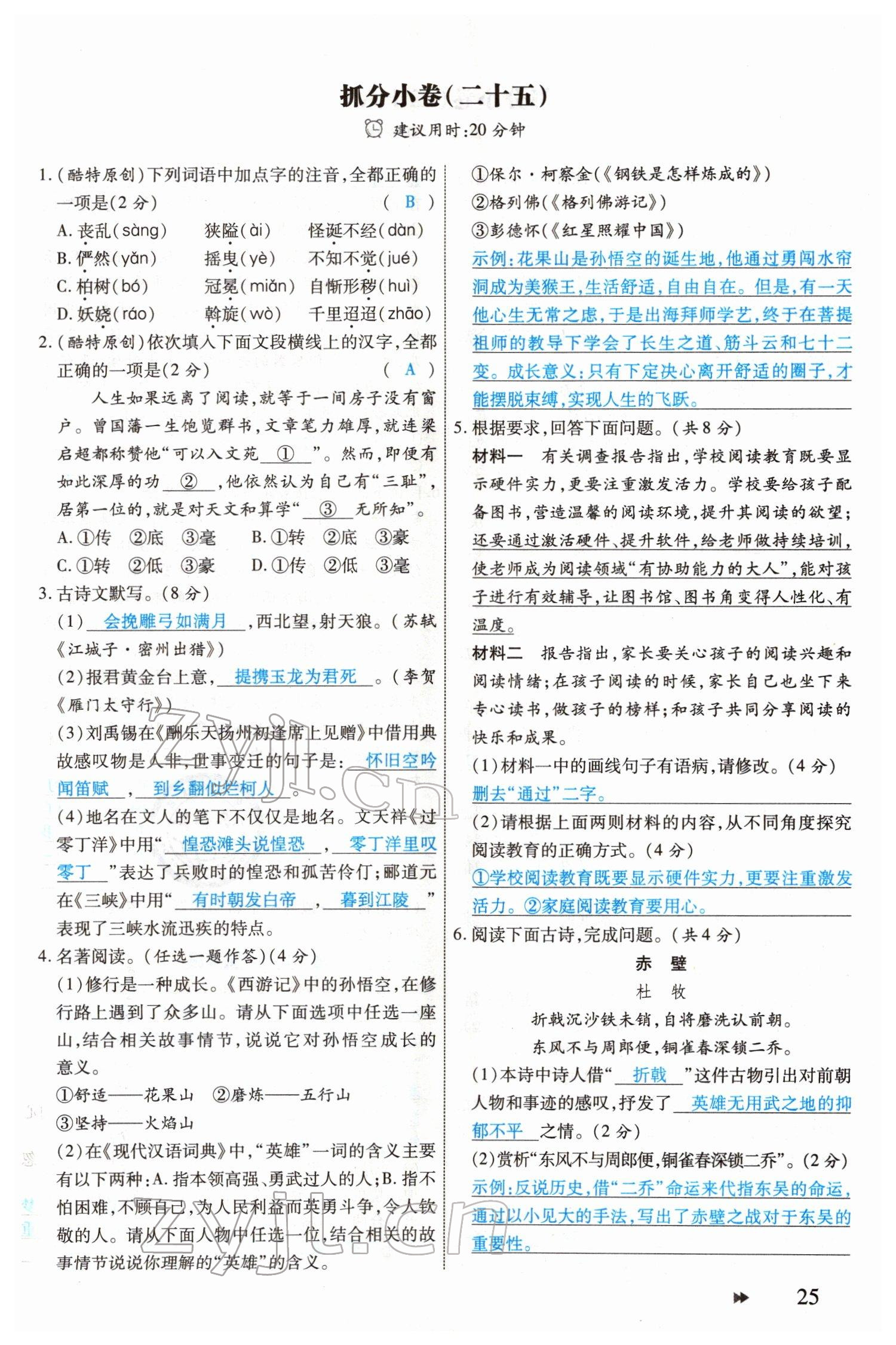 2022年领航中考一本通语文河南专版 参考答案第25页