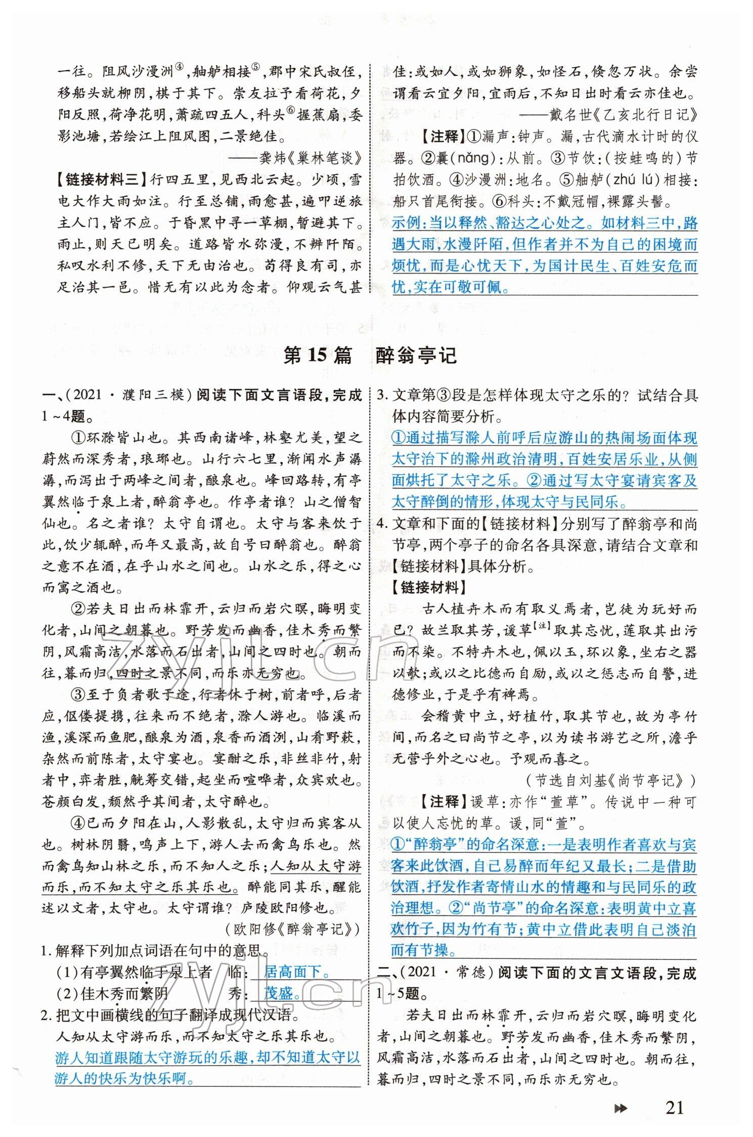 2022年领航中考一本通语文河南专版 参考答案第21页