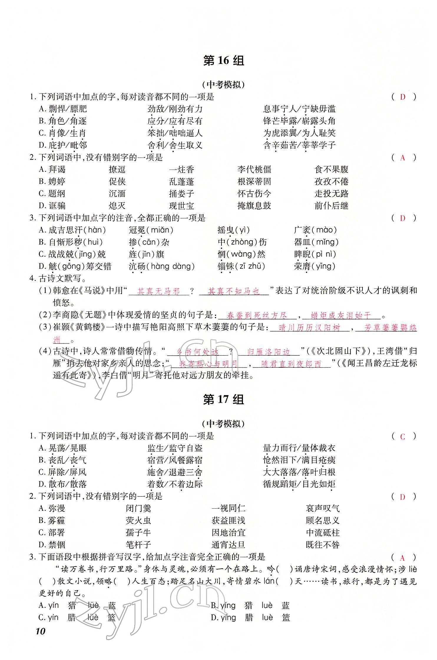 2022年洪文教育最新中考语文河南专版 参考答案第22页