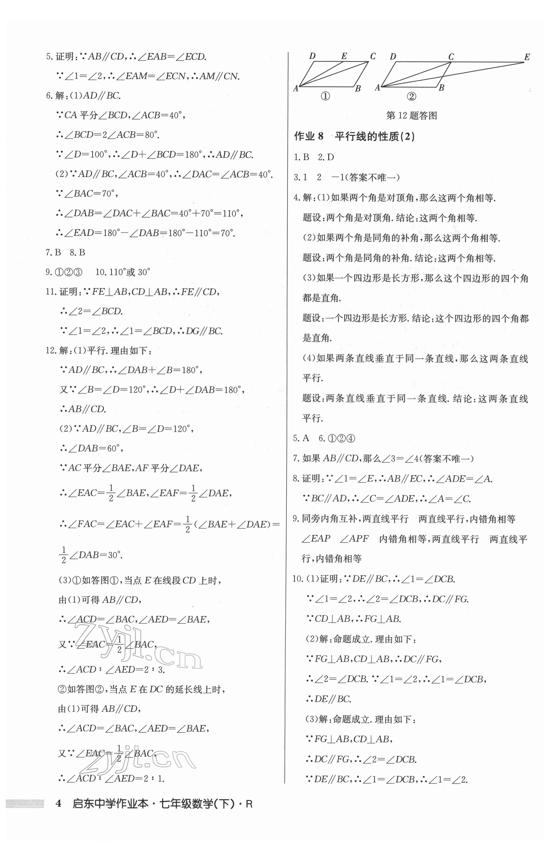 2022年启东中学作业本七年级数学下册人教版 第4页