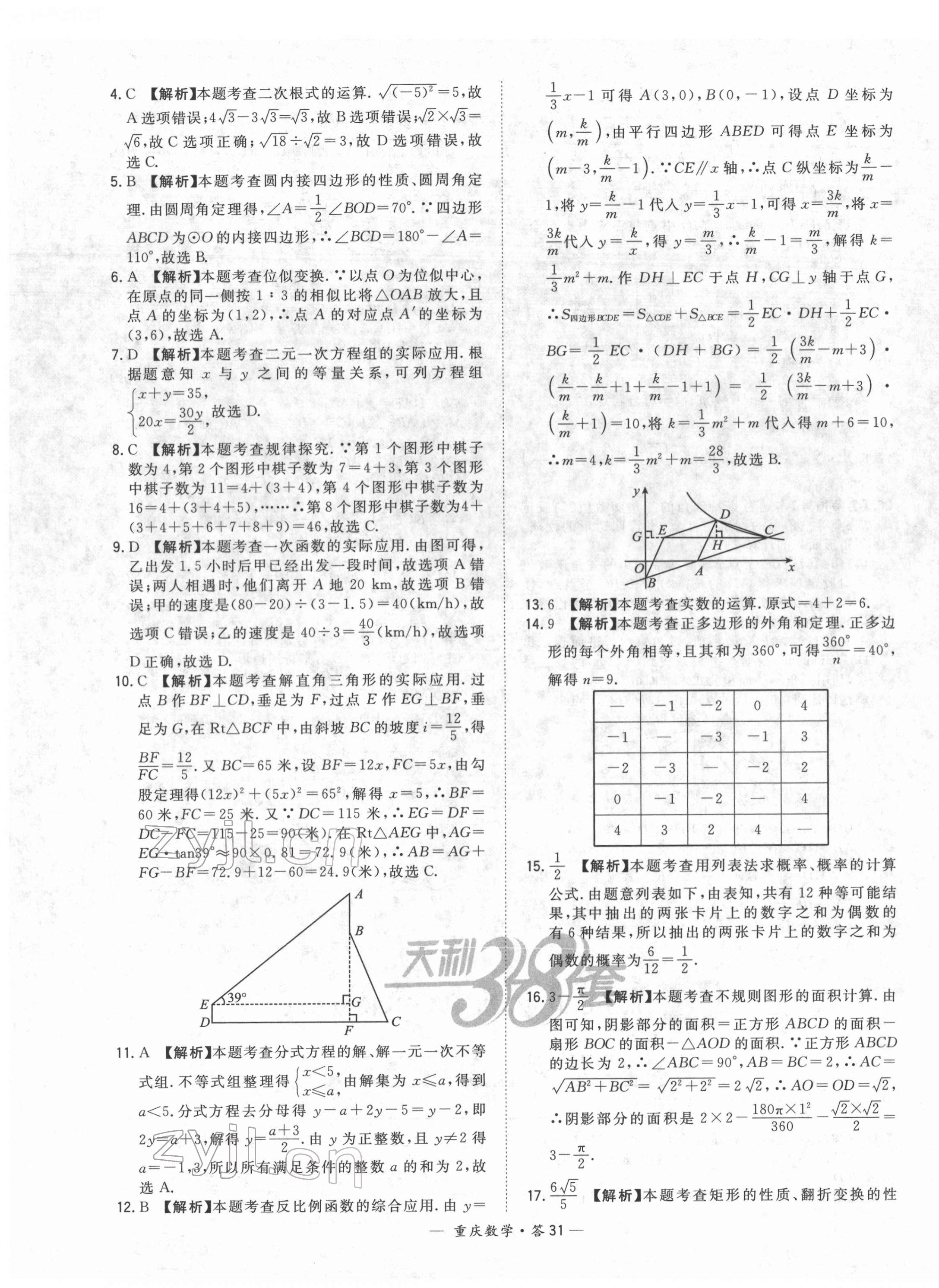 2022年天利38套中考试题精选数学重庆专版 第31页
