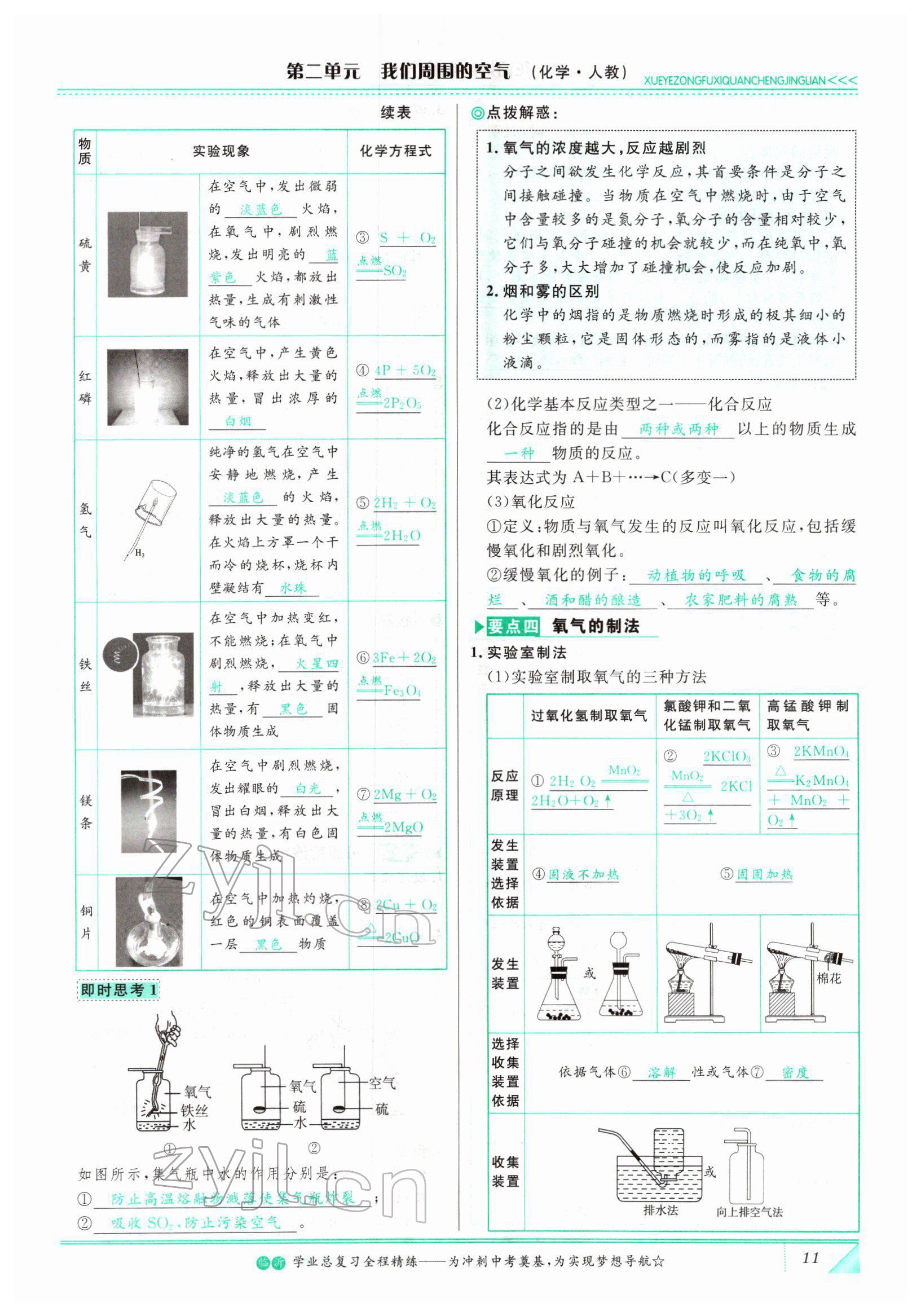 2022年智慧大课堂学业总复习全程精练化学人教版 参考答案第11页