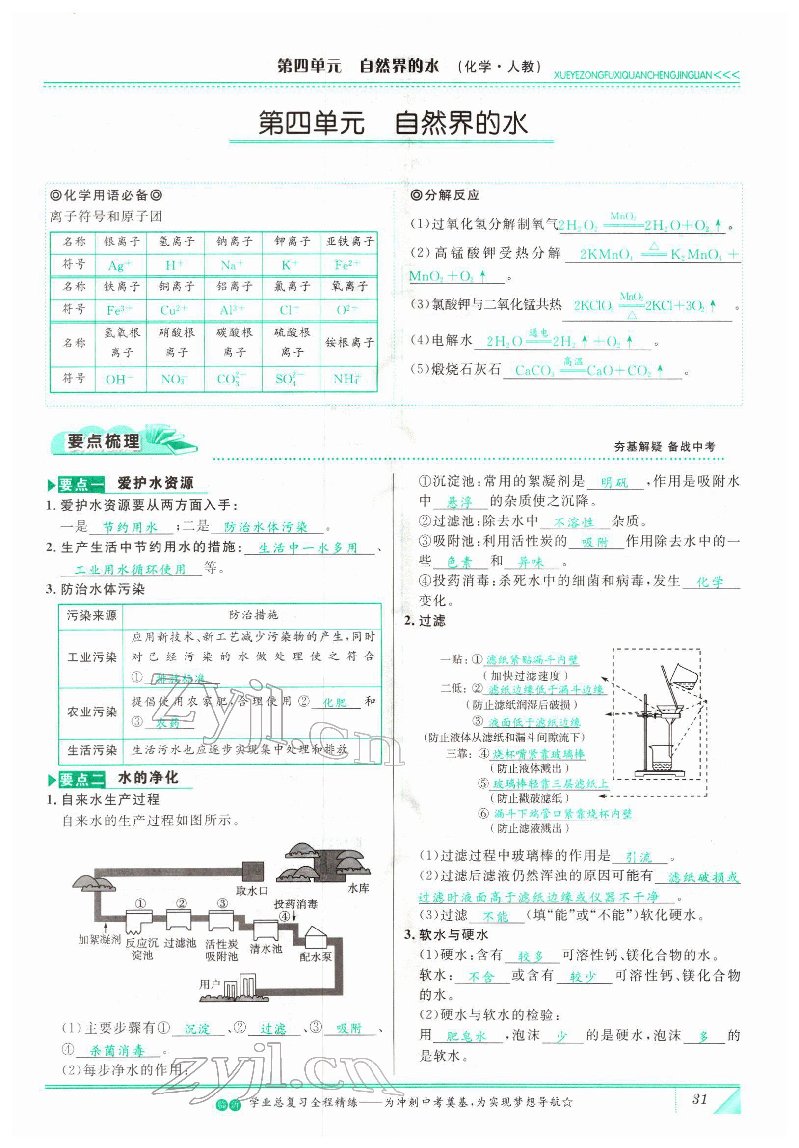 2022年智慧大课堂学业总复习全程精练化学人教版 参考答案第31页