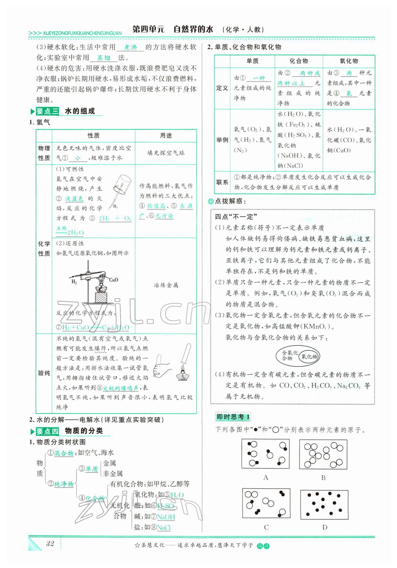 2022年智慧大课堂学业总复习全程精练化学人教版 参考答案第32页