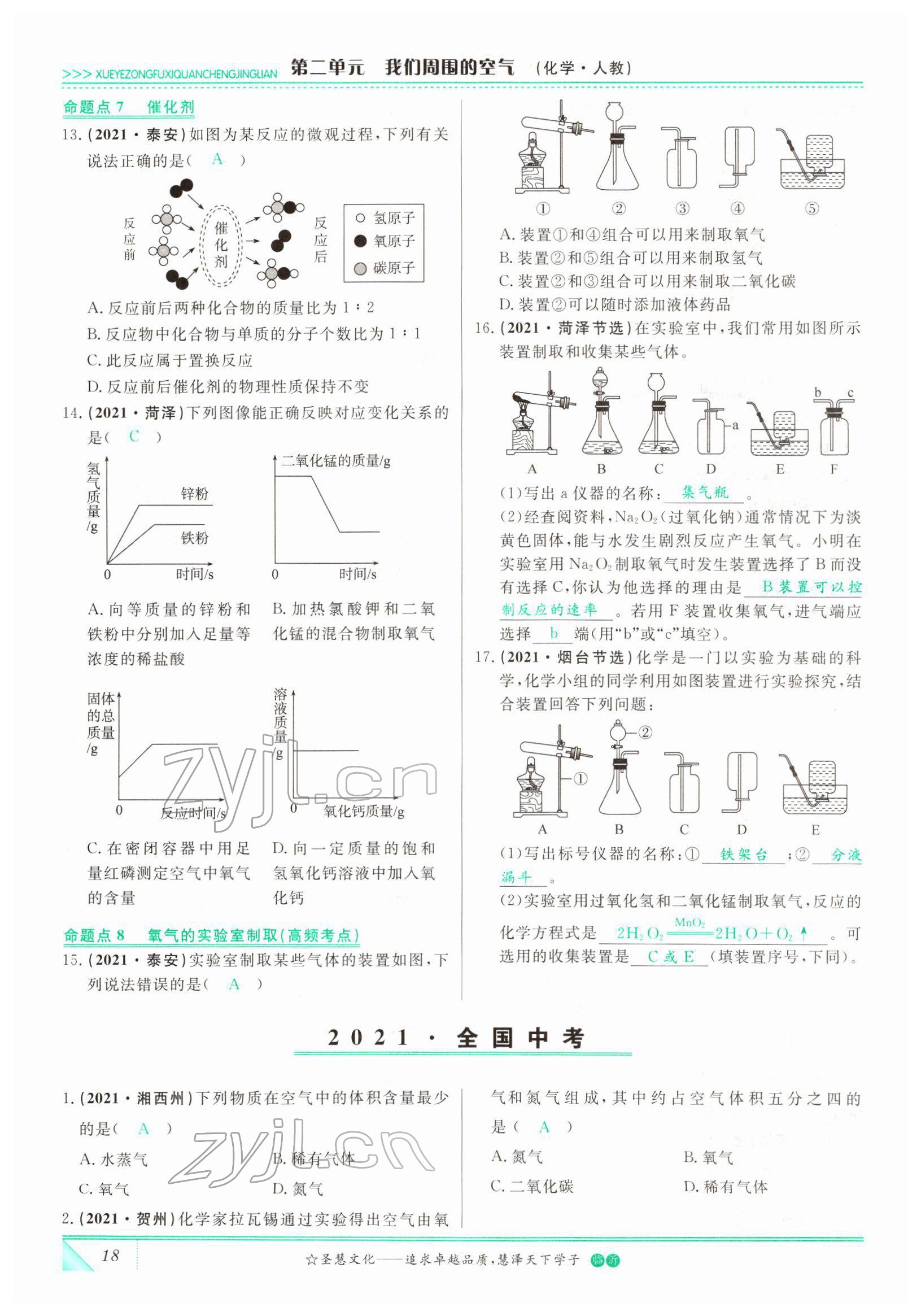 2022年智慧大课堂学业总复习全程精练化学人教版 参考答案第18页