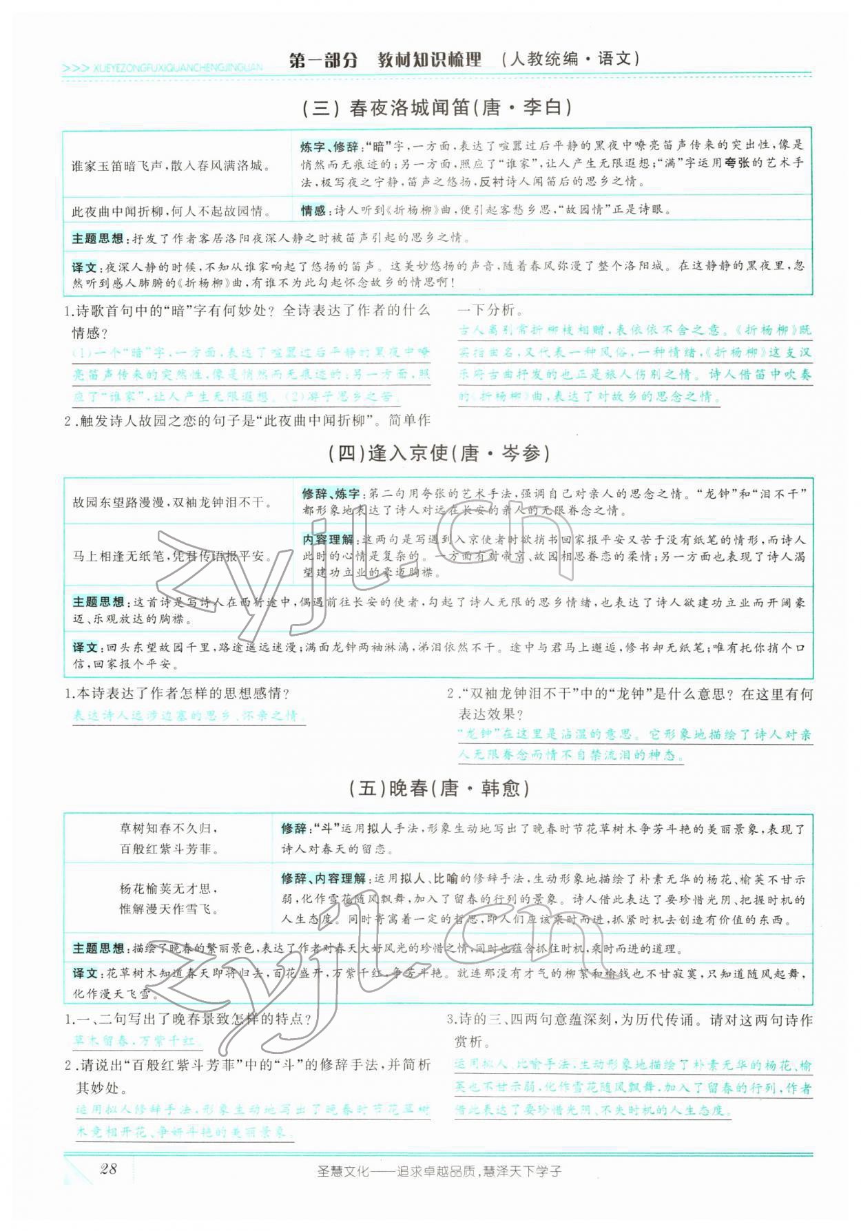 2022年智慧大课堂学业总复习全程精练语文人教版 参考答案第80页