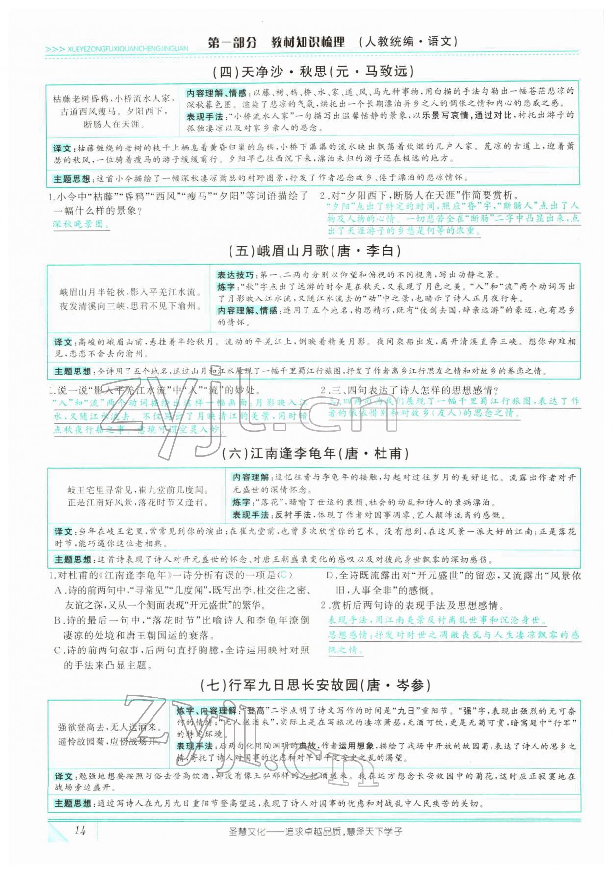 2022年智慧大课堂学业总复习全程精练语文人教版 参考答案第38页