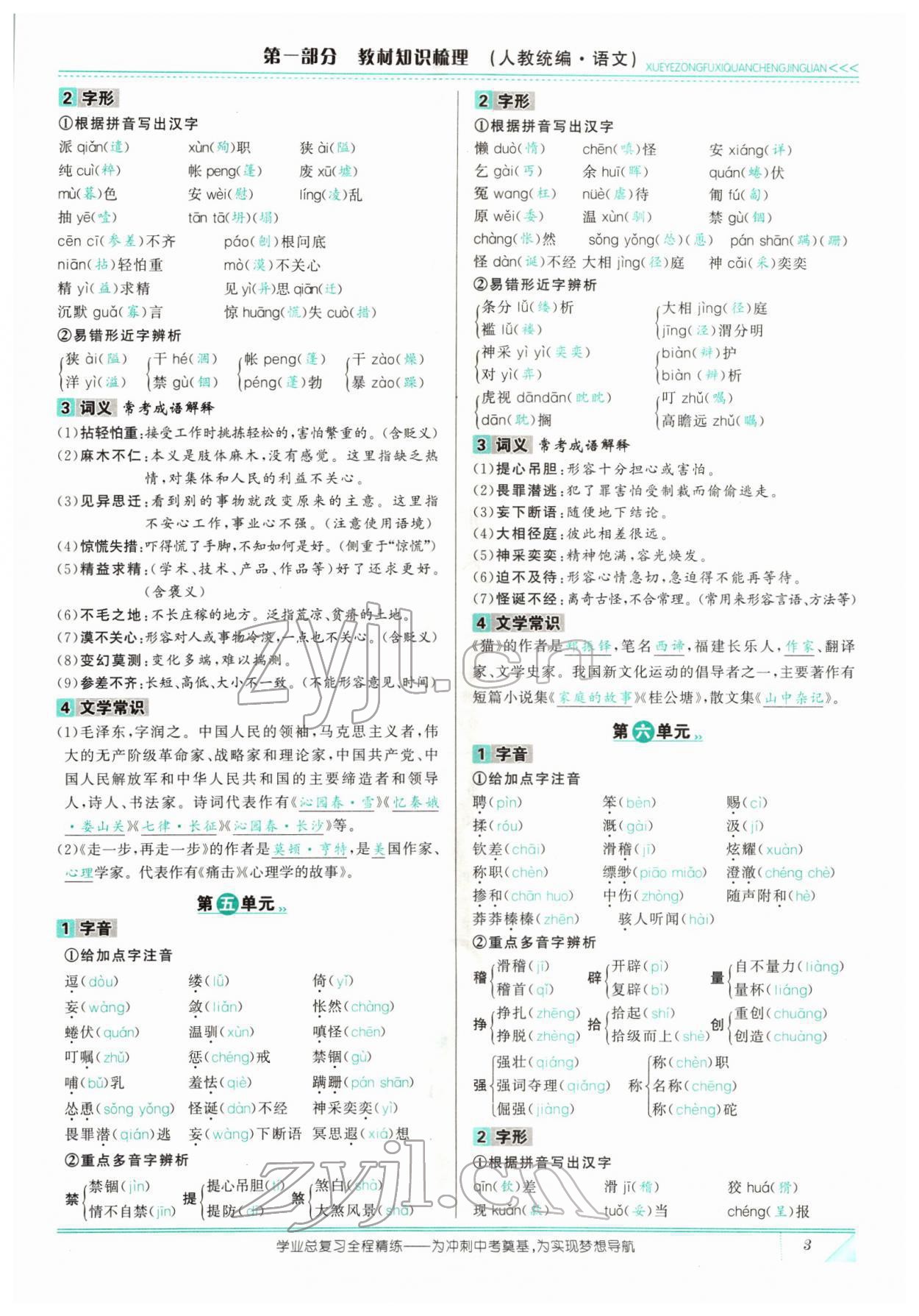 2022年智慧大课堂学业总复习全程精练语文人教版 参考答案第5页