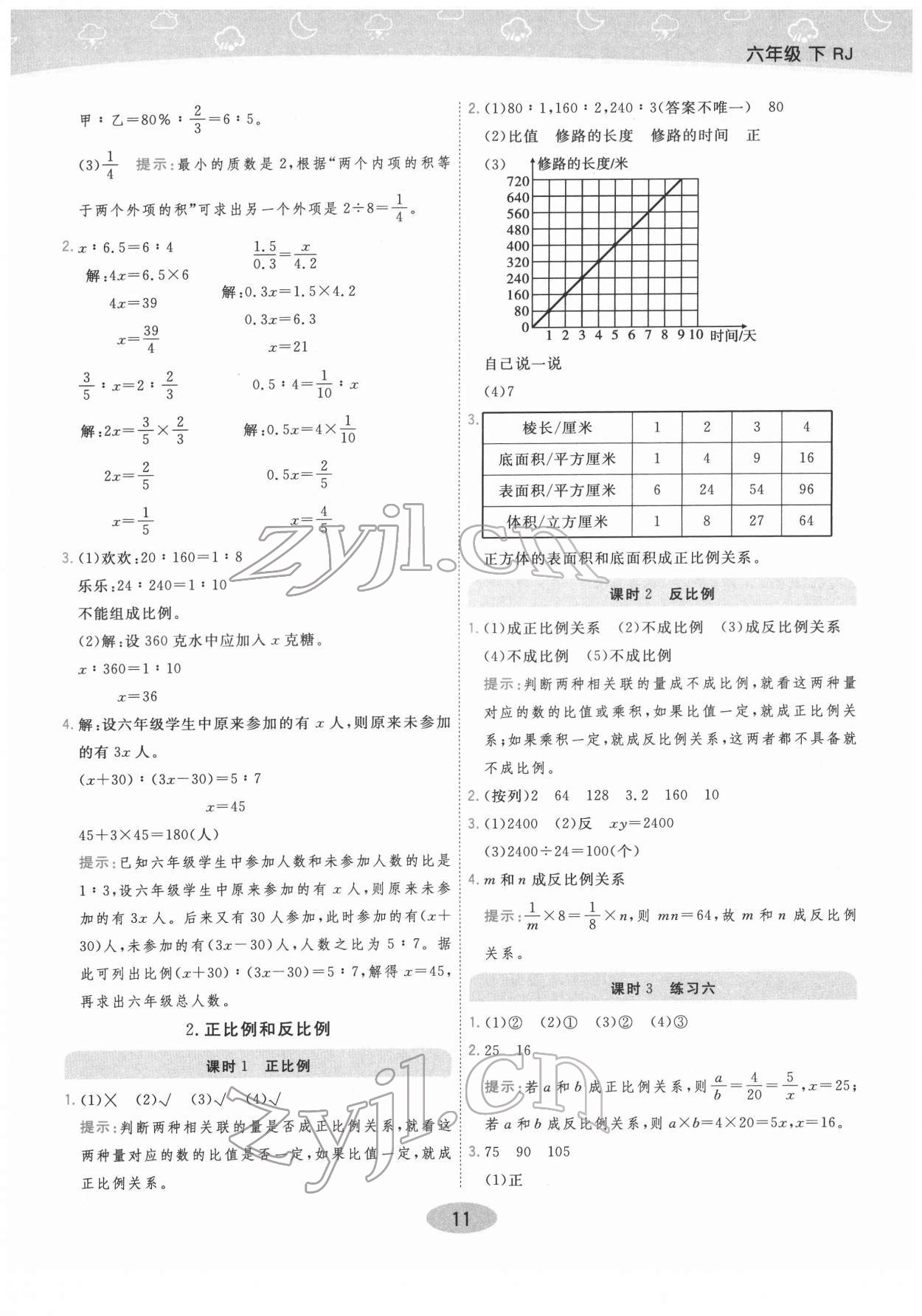 2022年黃岡同步練一日一練六年級(jí)數(shù)學(xué)下冊(cè)人教版 參考答案第11頁