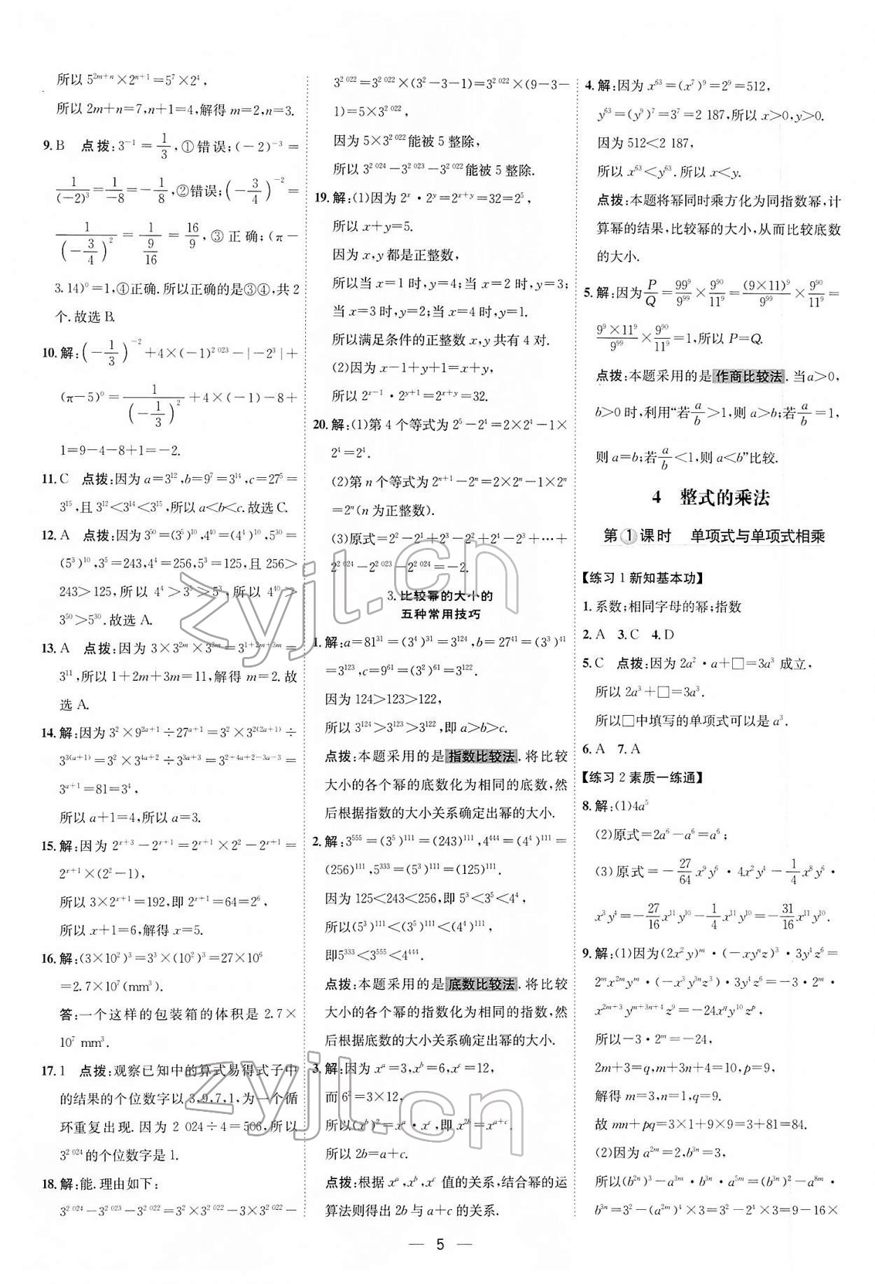 2022年點撥訓練七年級數(shù)學下冊北師大版 參考答案第4頁