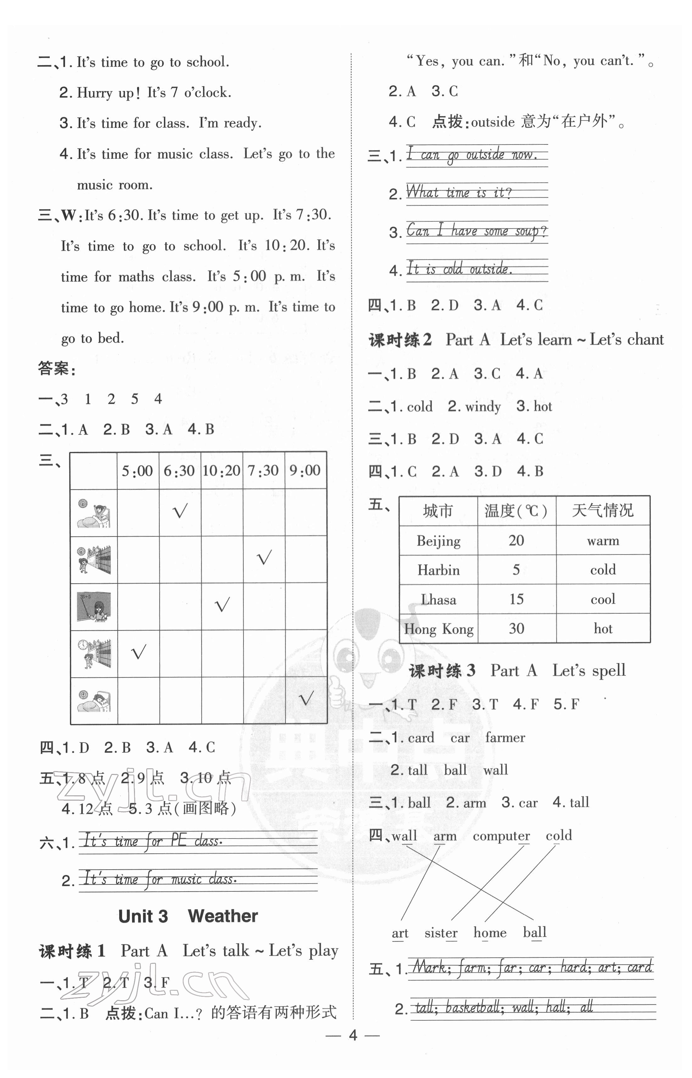 2022年綜合應(yīng)用創(chuàng)新題典中點(diǎn)四年級(jí)英語(yǔ)下冊(cè)人教版 參考答案第5頁(yè)