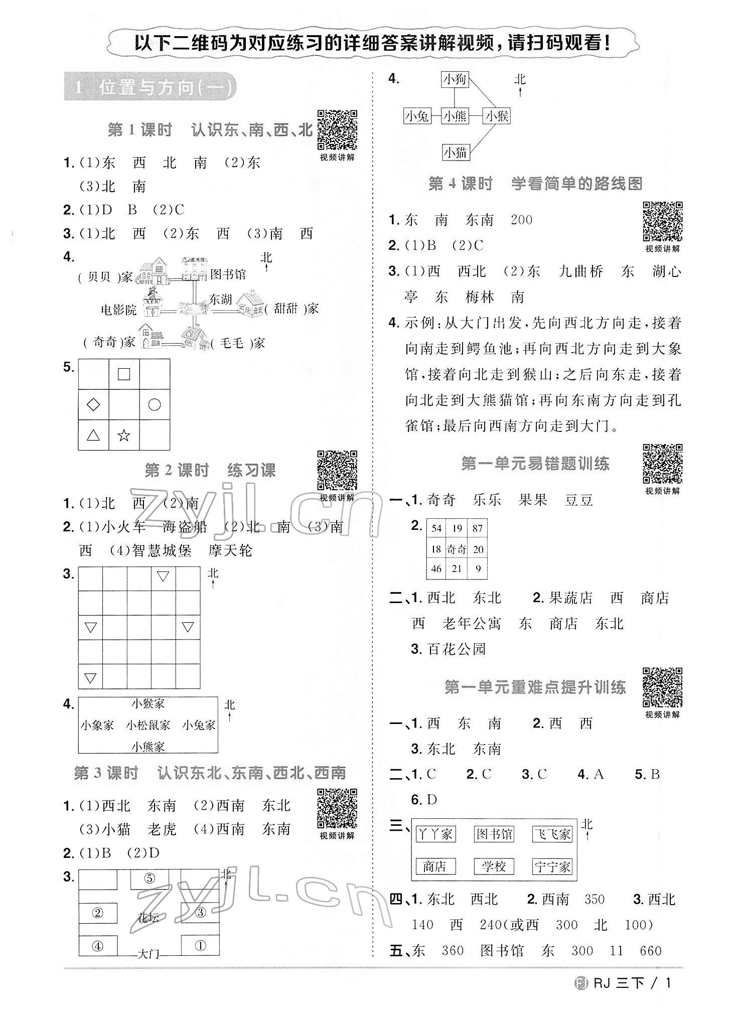 2022年陽光同學課時優(yōu)化作業(yè)三年級數學下冊人教版福建專版 第1頁