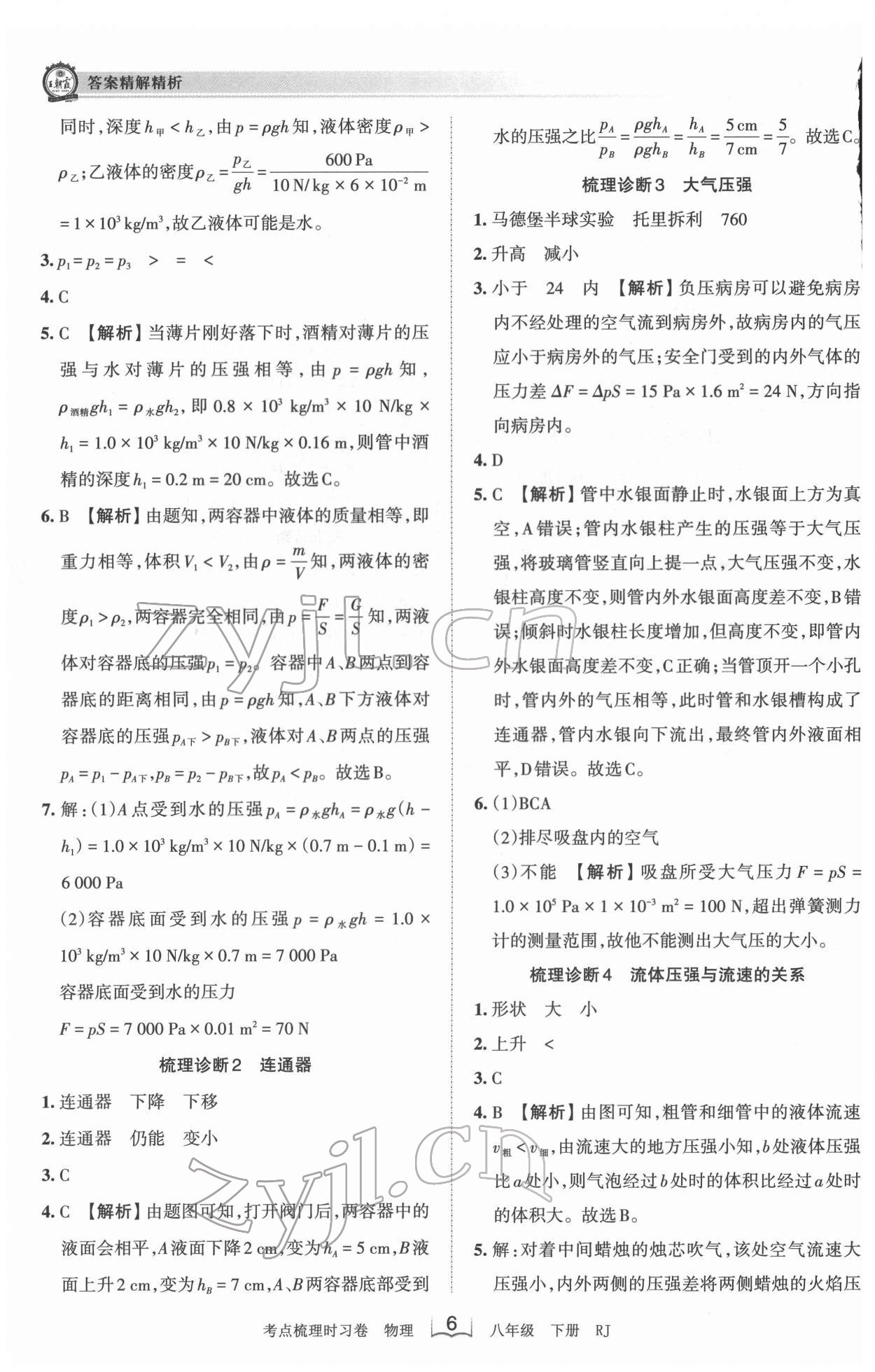 2022年王朝霞考点梳理时习卷八年级物理下册人教版 第6页