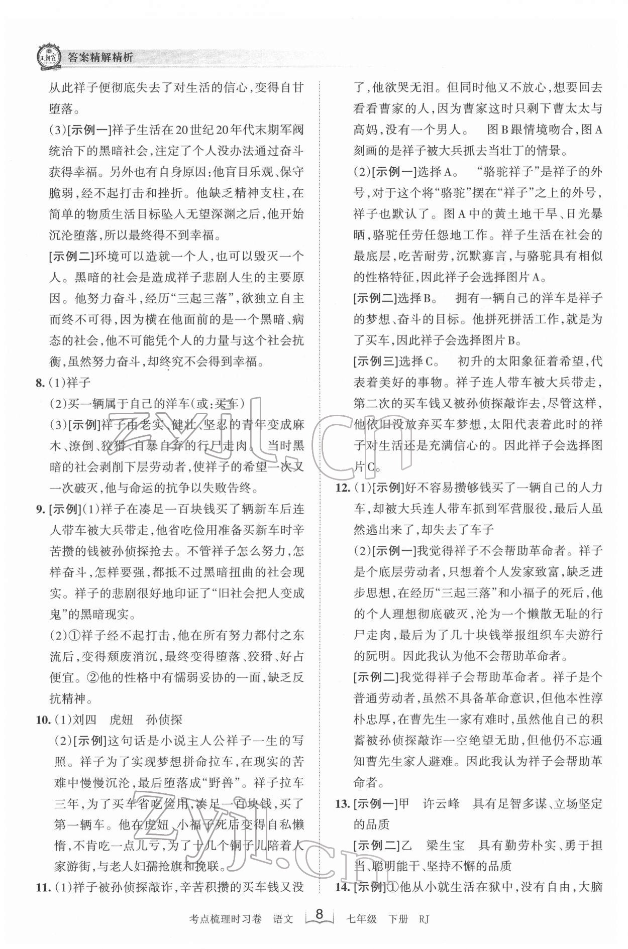 2022年王朝霞考点梳理时习卷七年级语文下册人教版 第8页