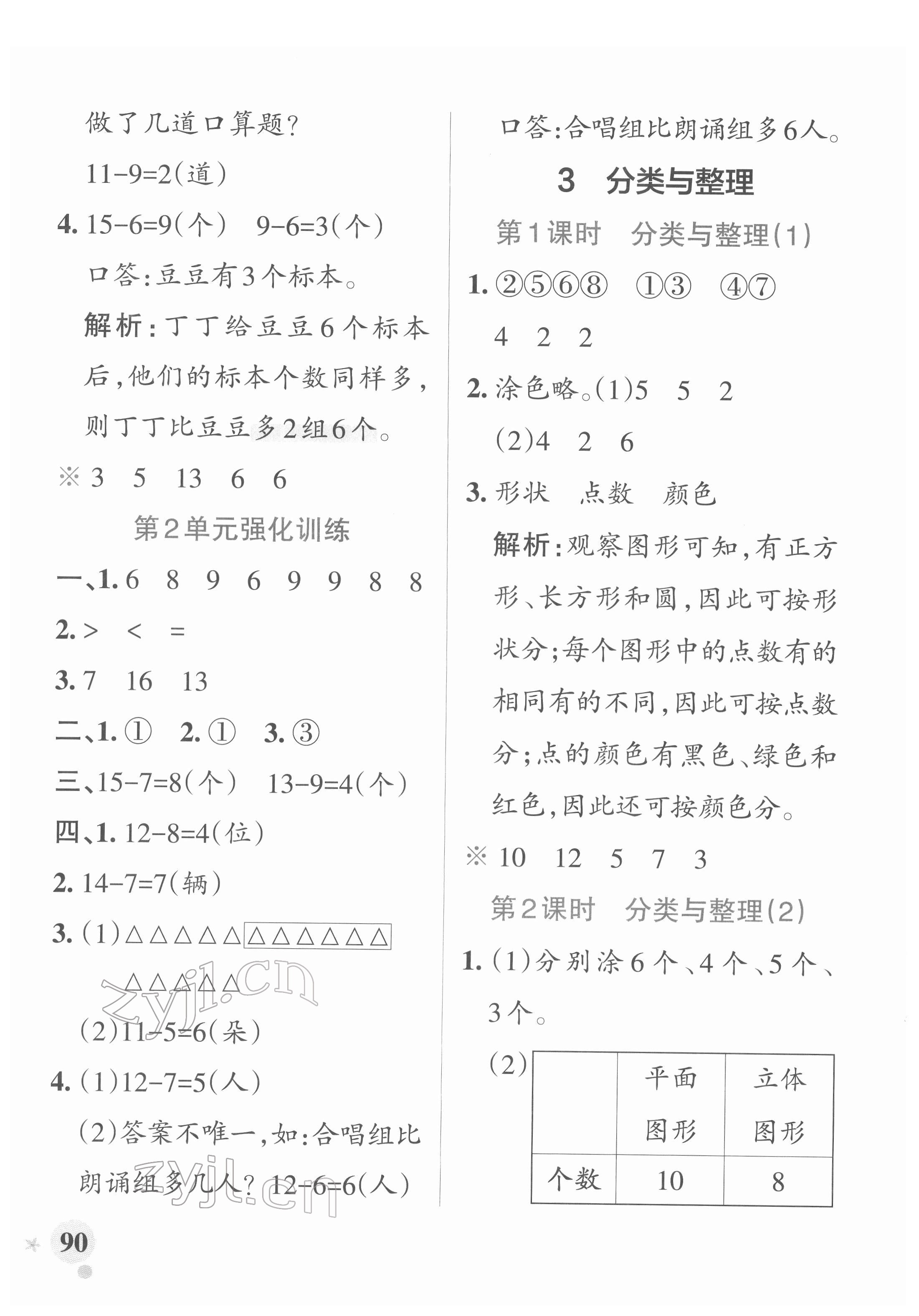 2022年小学学霸作业本一年级数学下册人教版 参考答案第6页