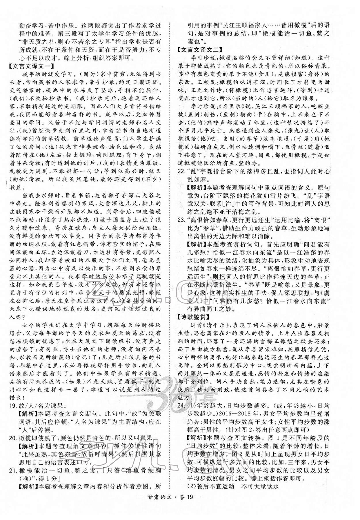 2022年天利38套中考试题精选语文甘肃专版 参考答案第19页