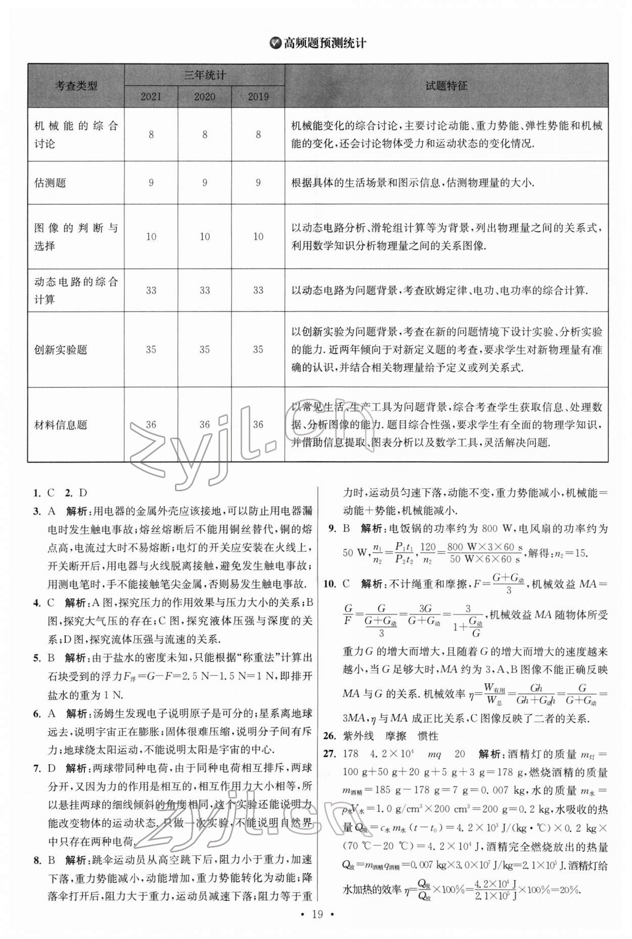 2022年江蘇13大市中考試卷與標(biāo)準(zhǔn)模擬優(yōu)化38套物理 參考答案第19頁