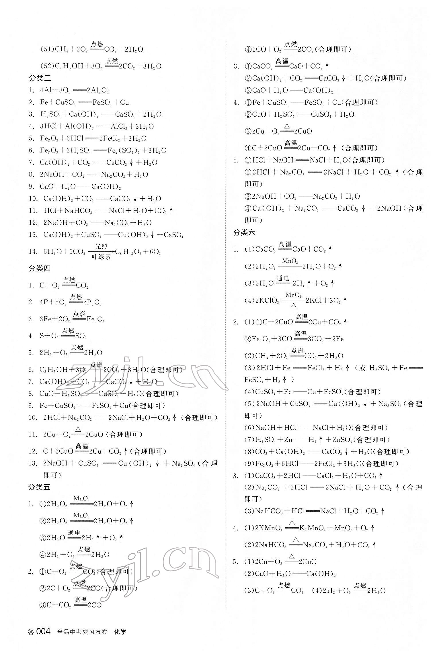 2022年全品中考复习方案化学河北专版 参考答案第3页