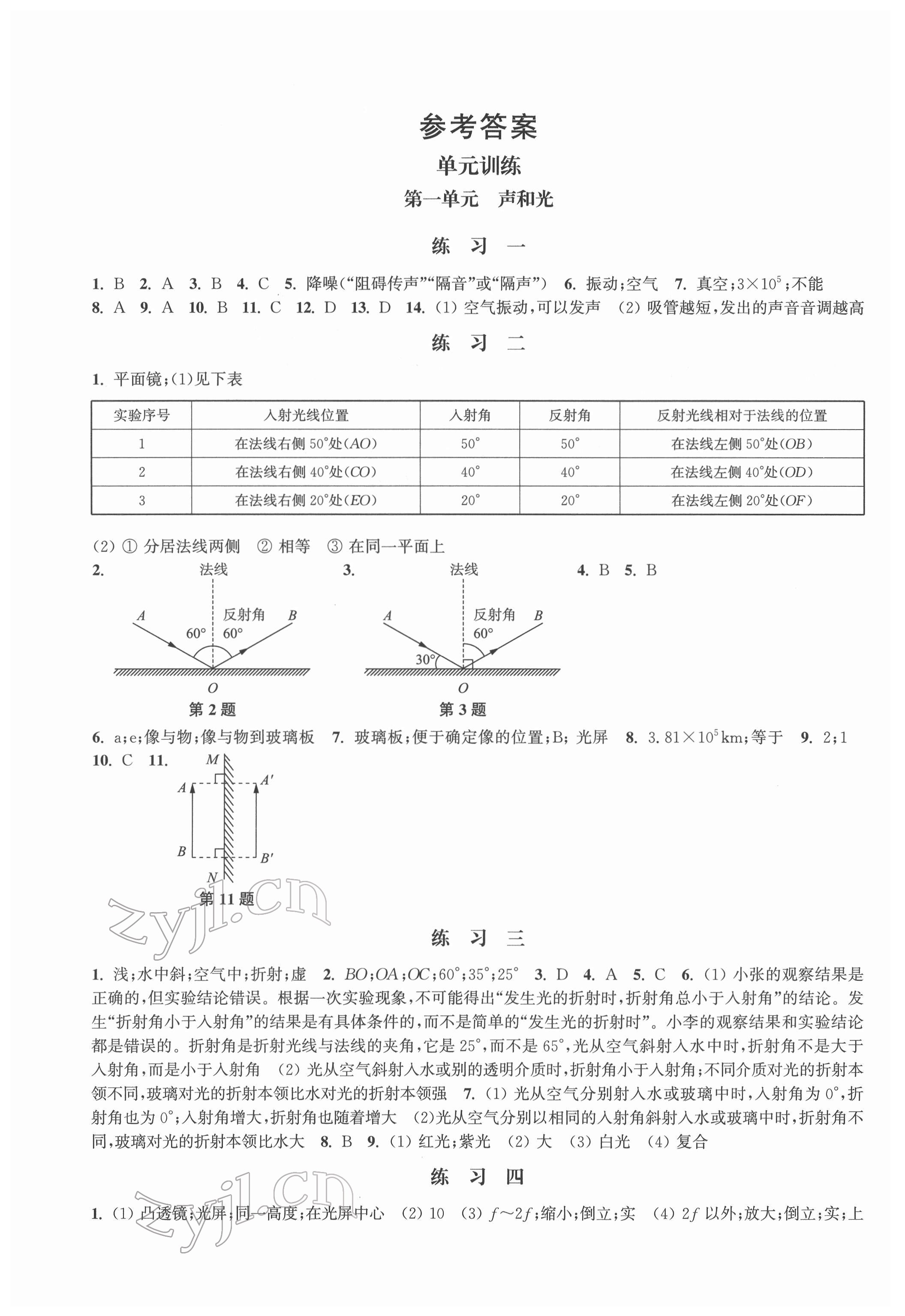 2022年上海中考总动员物理 参考答案第1页