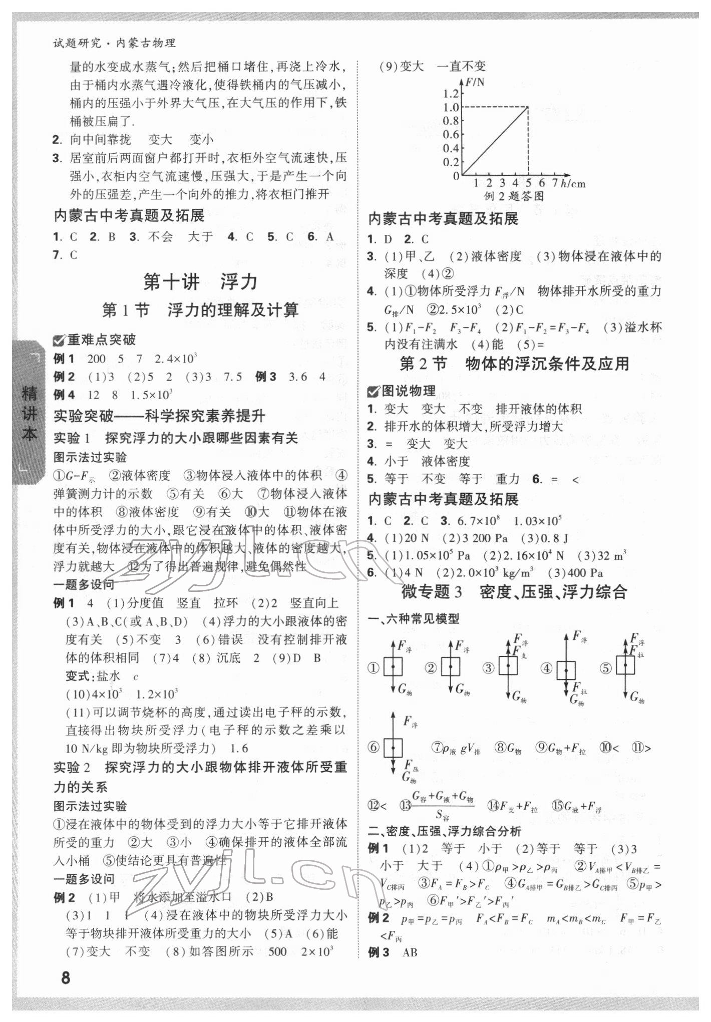 2022年万唯中考试题研究物理内蒙古专版 参考答案第7页