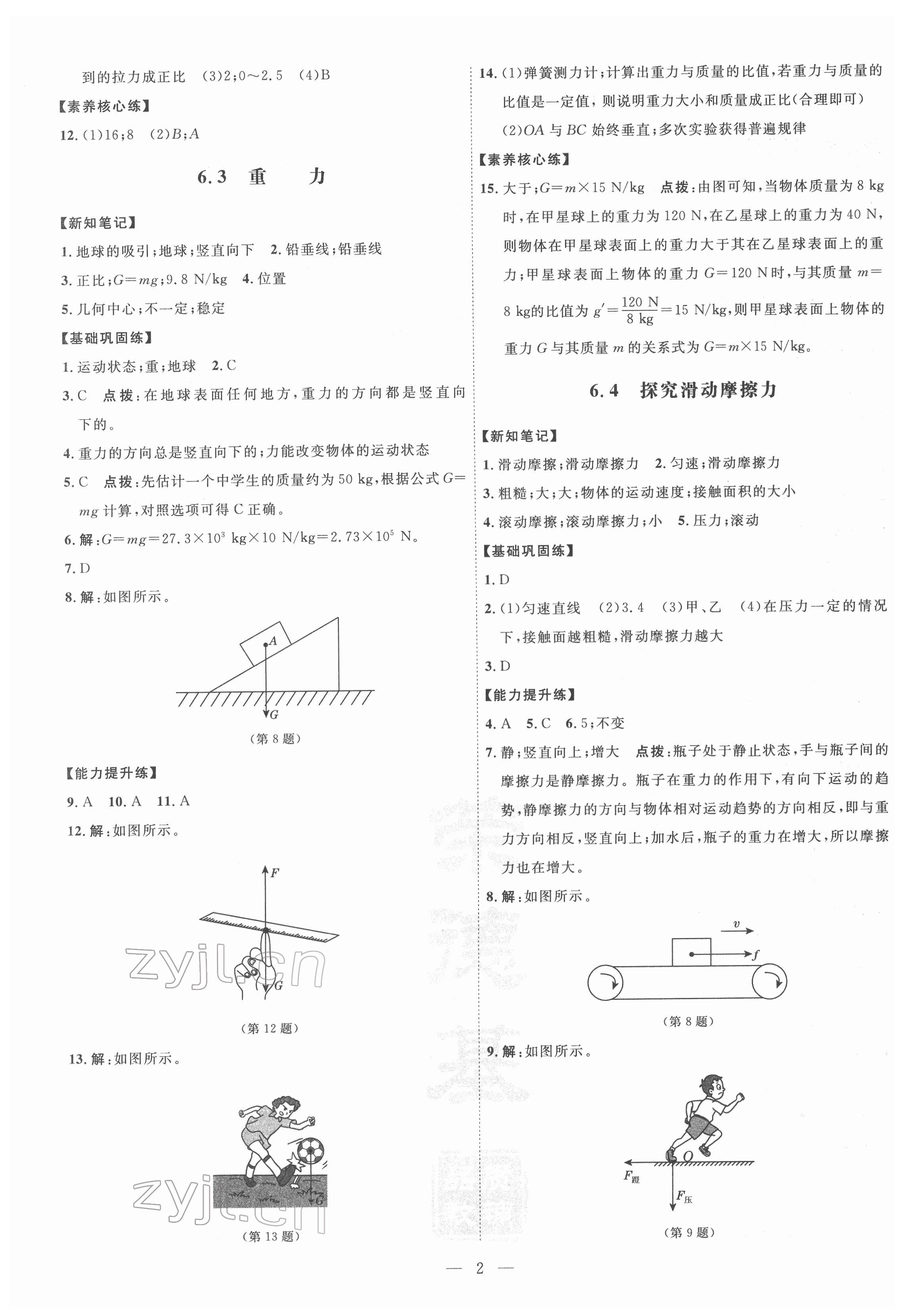 2022年點(diǎn)撥訓(xùn)練八年級(jí)物理下冊(cè)滬粵版 參考答案第2頁