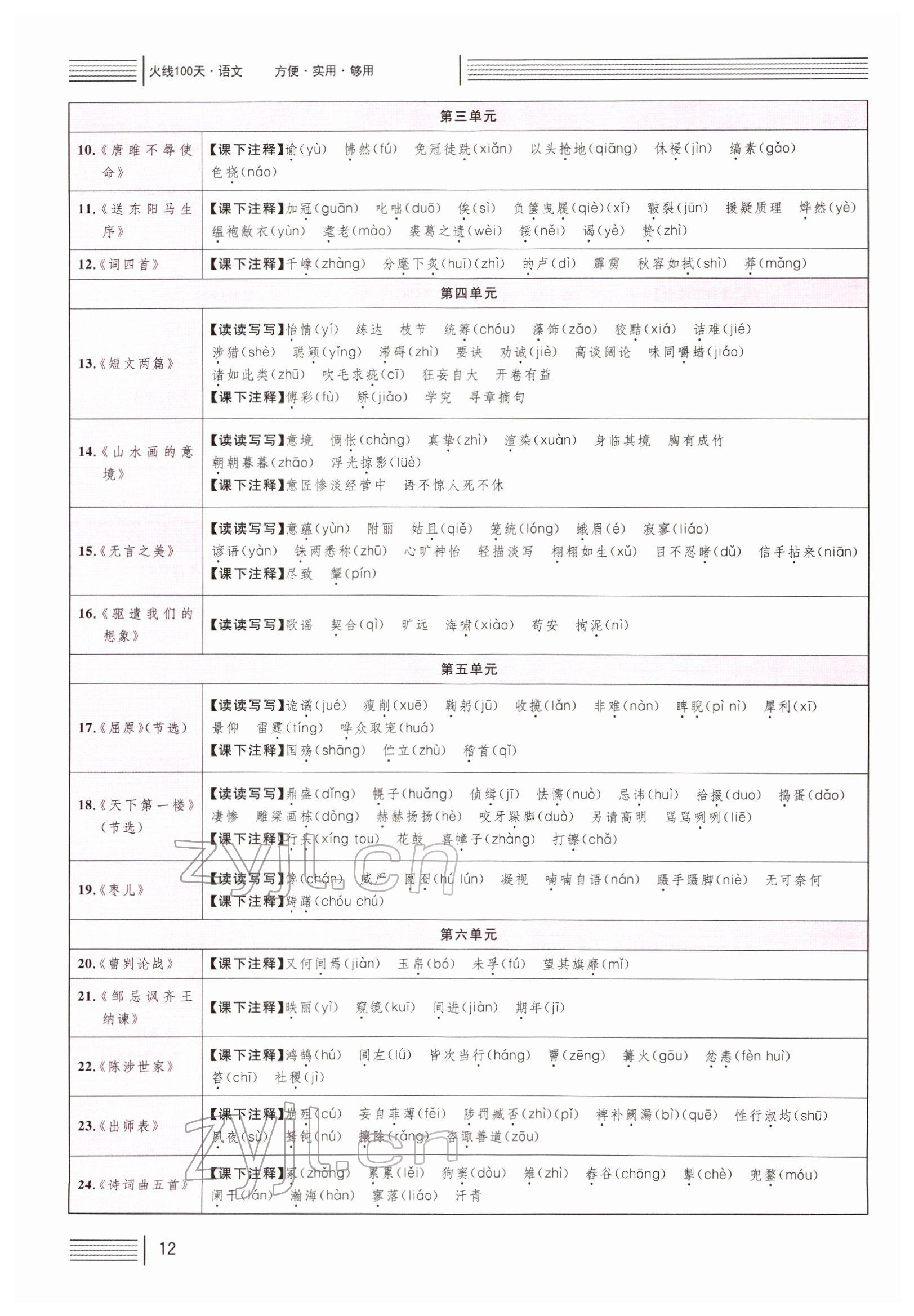 2022年火线100天中考滚动复习法语文四川专版 参考答案第11页