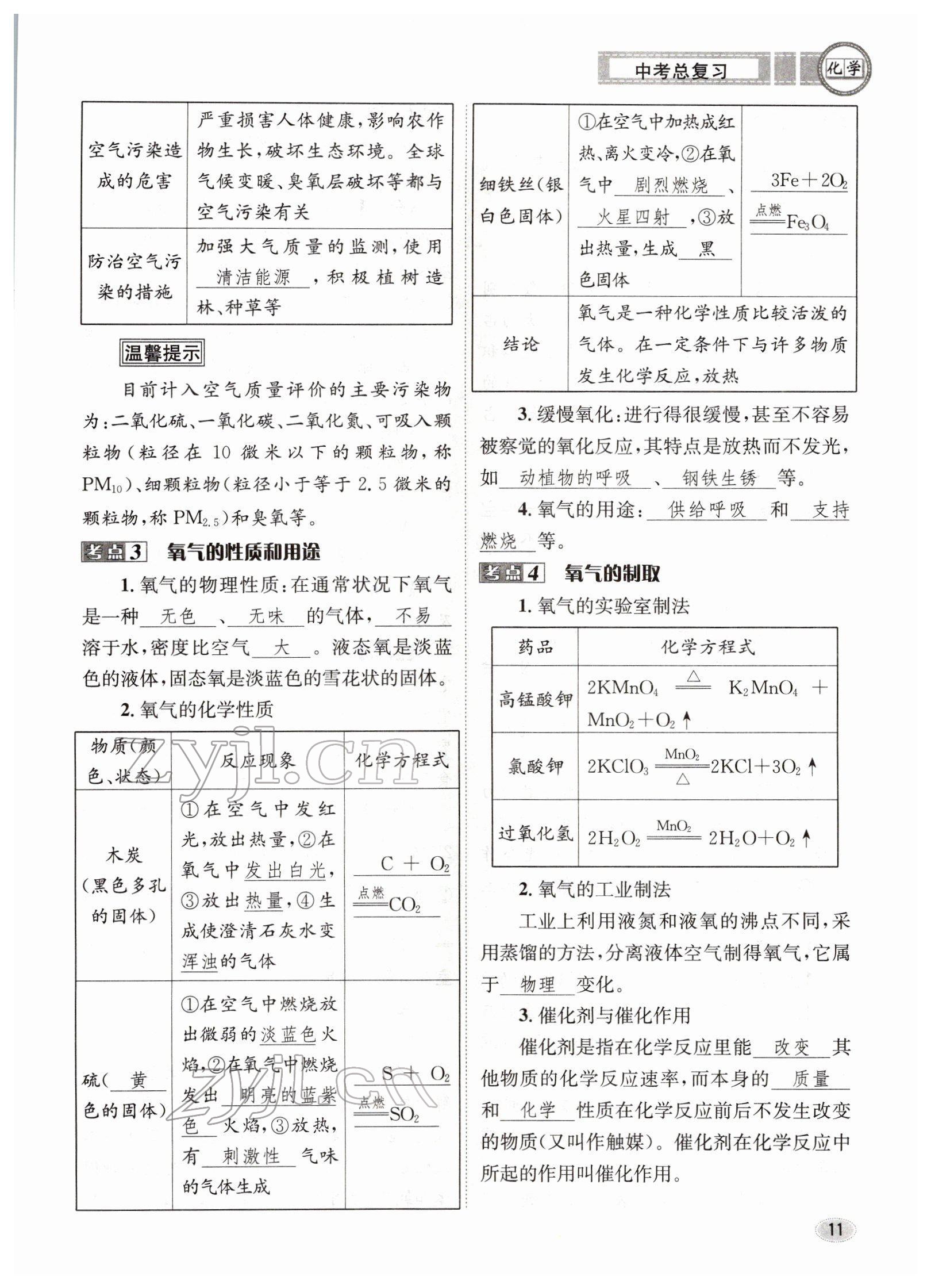 2022年中考總復習長江出版社化學 參考答案第11頁