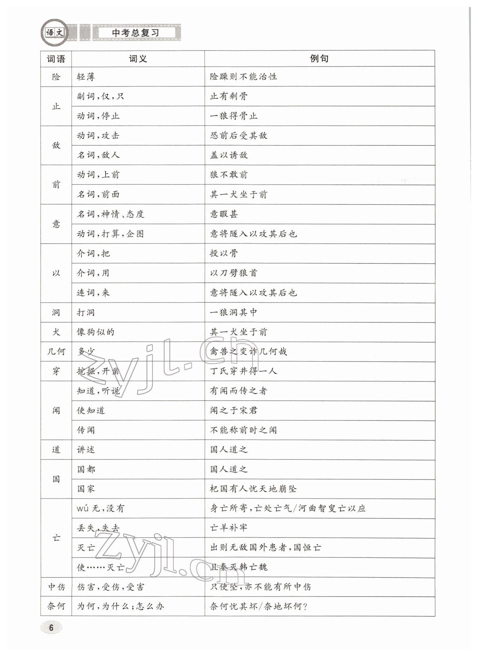 2022年中考總復習長江出版社語文 參考答案第6頁