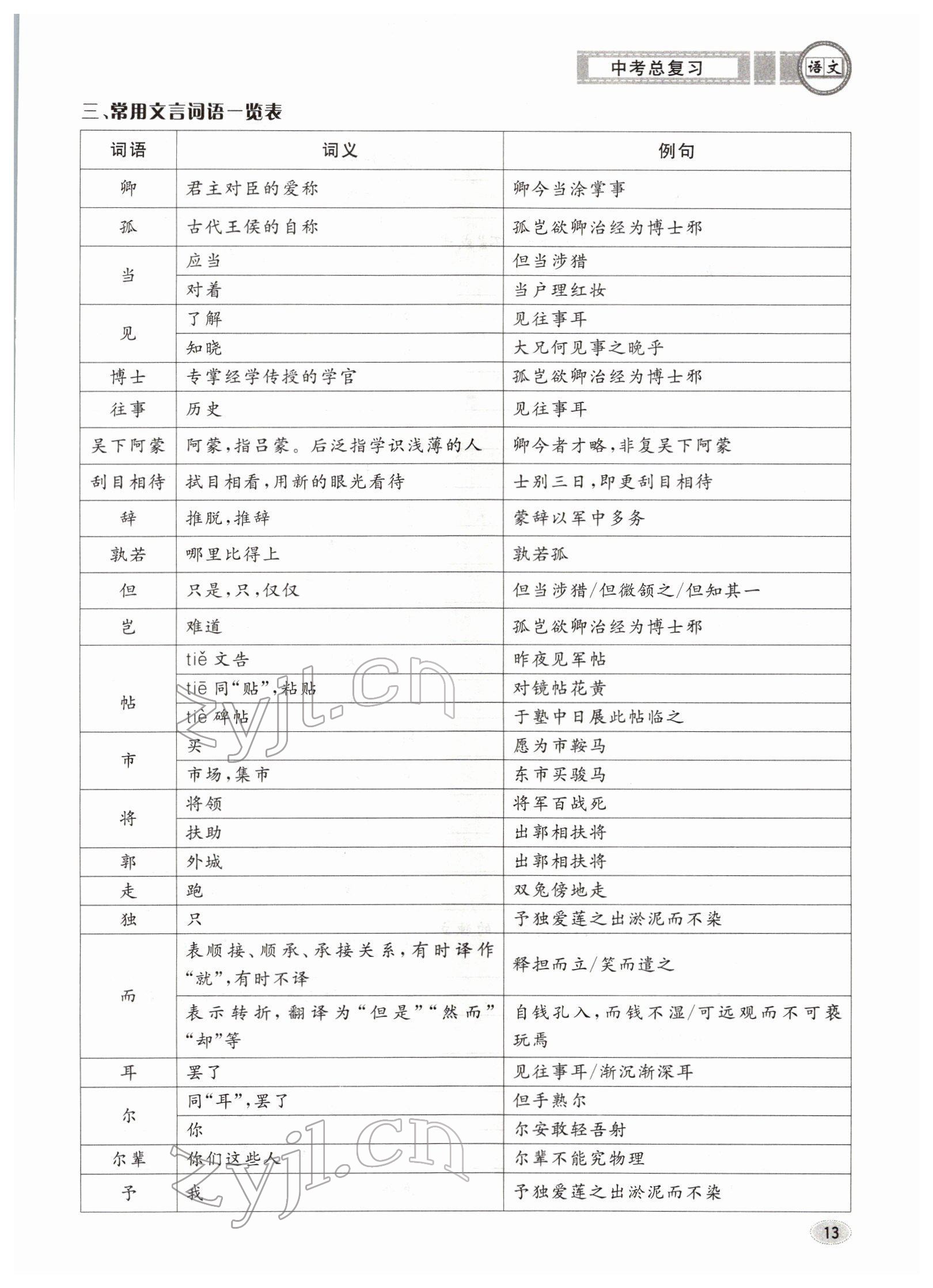 2022年中考總復(fù)習(xí)長江出版社語文 參考答案第13頁