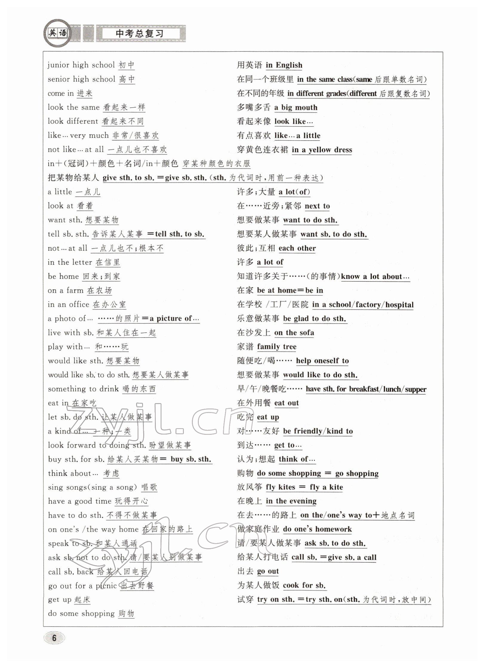 2022年中考總復(fù)習(xí)長江出版社英語 參考答案第6頁