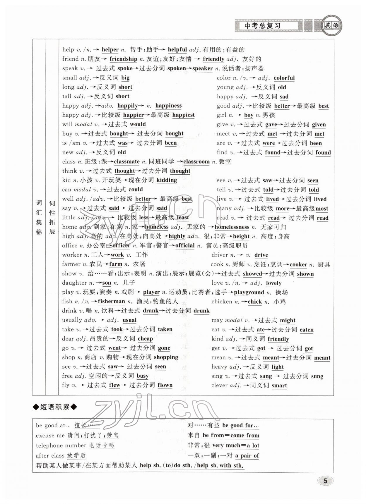 2022年中考總復(fù)習(xí)長江出版社英語 參考答案第5頁